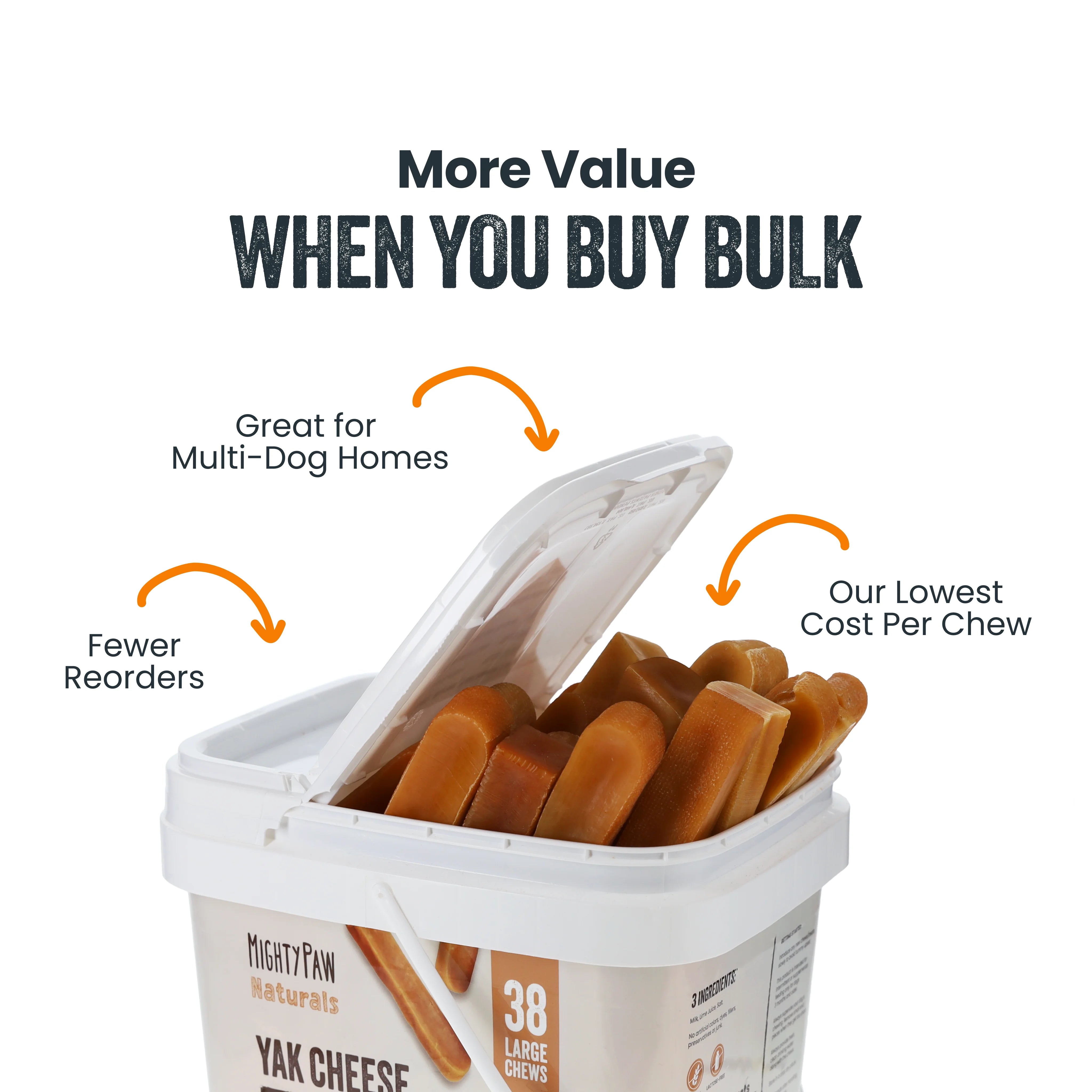 Bulk Bucket Large Yak Cheese Dog Chews