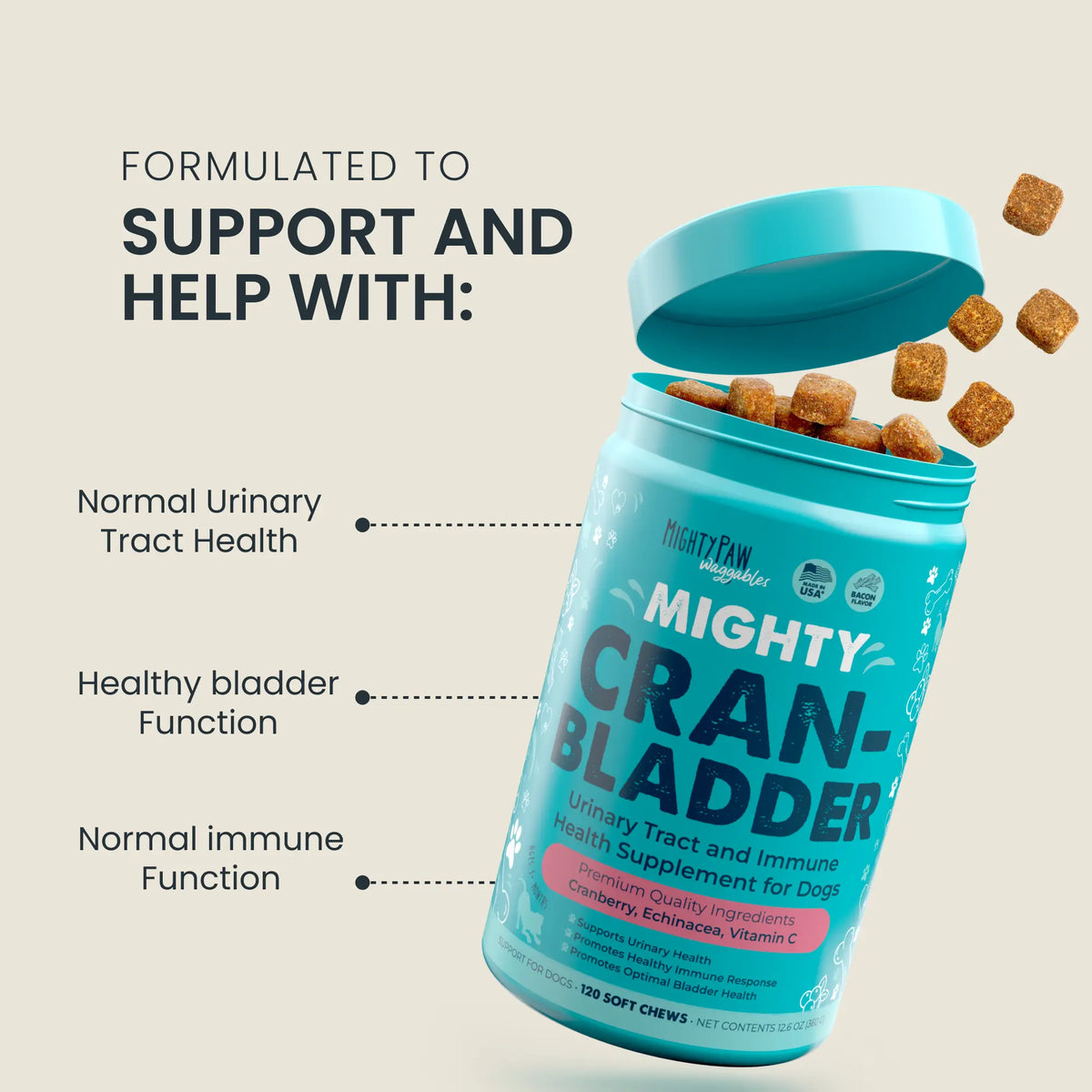 Mighty Cran-Bladder: Urinary Tract & Immune Support Supplement for Dogs