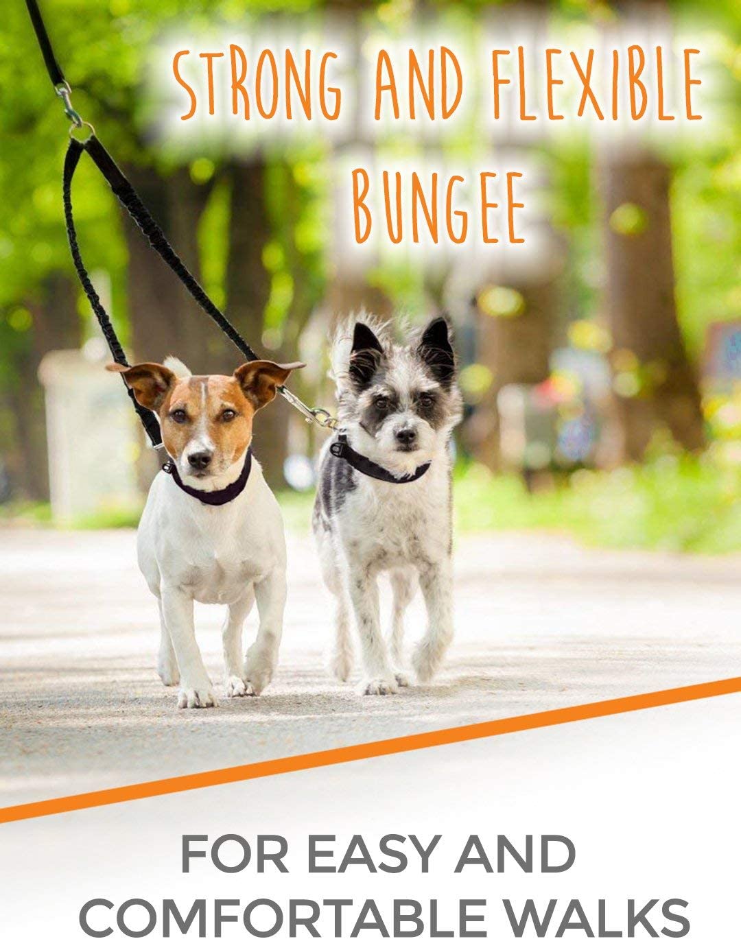 Double Dog Bungee Leash - Tangle-Free Swivel, Weather-Proof Nylon