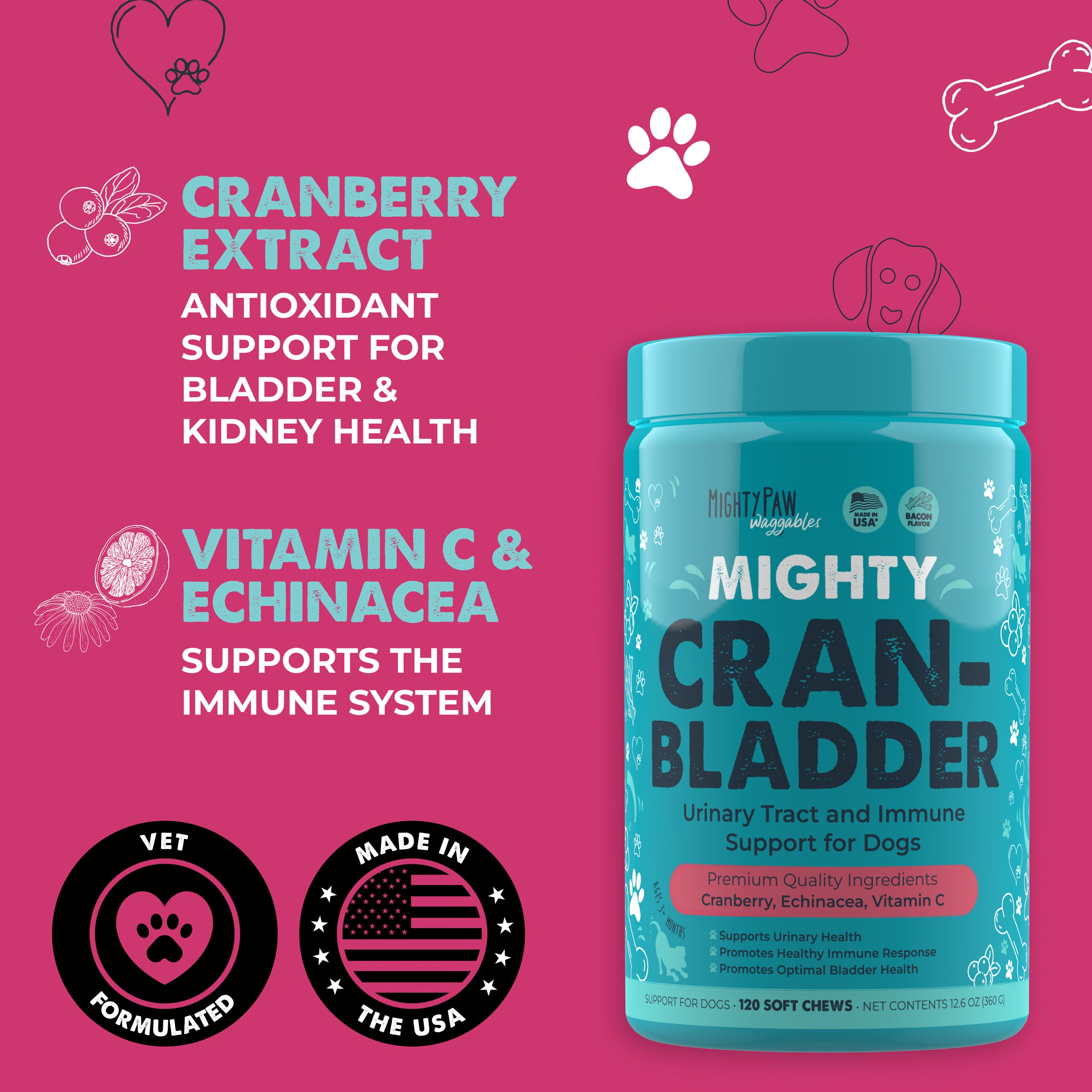 Mighty Paw Cran-Bladder Chews: Urinary Health Support for Dogs