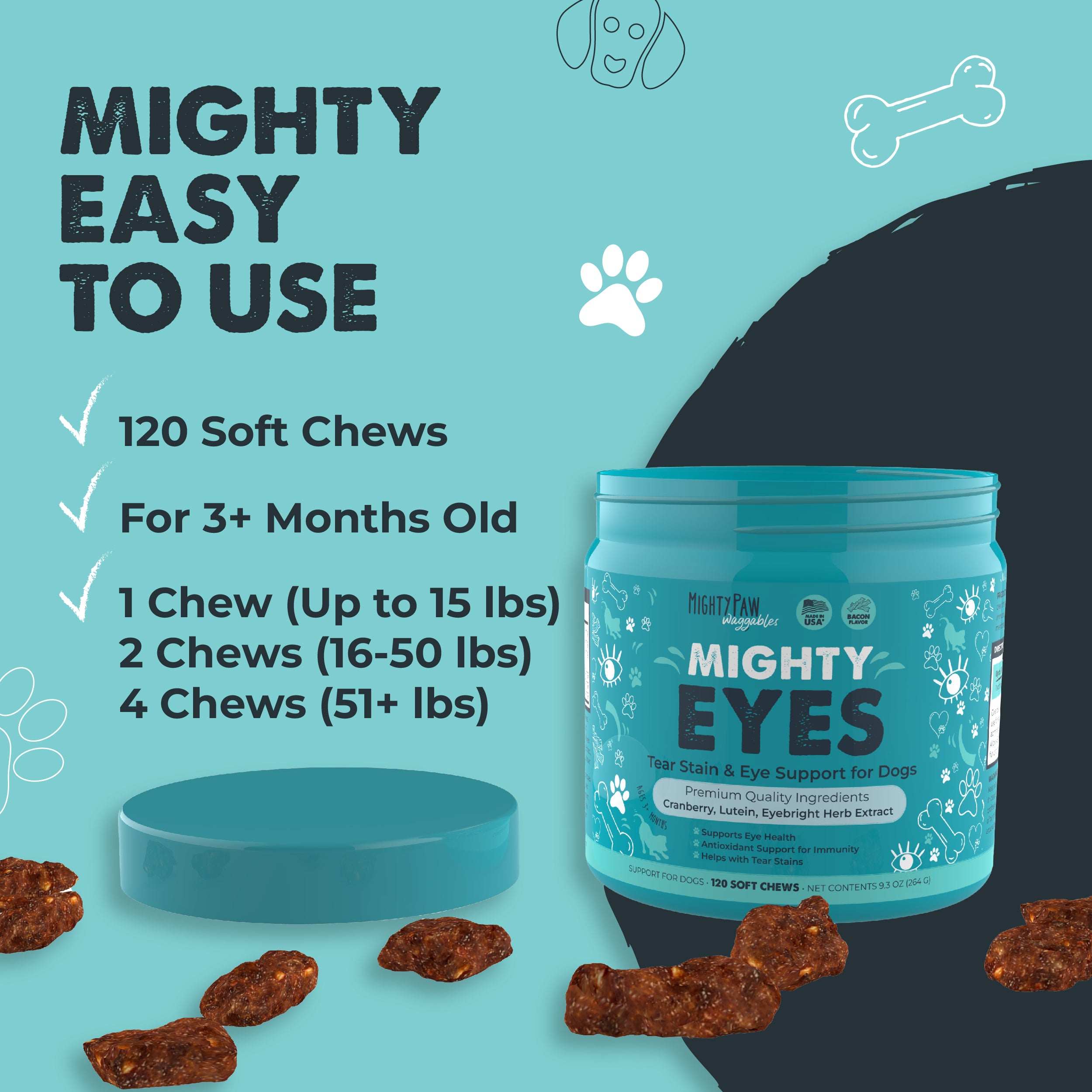 Mighty Eyes Chews for Dogs: Natural Tear Stain Remover and Eye Health Support