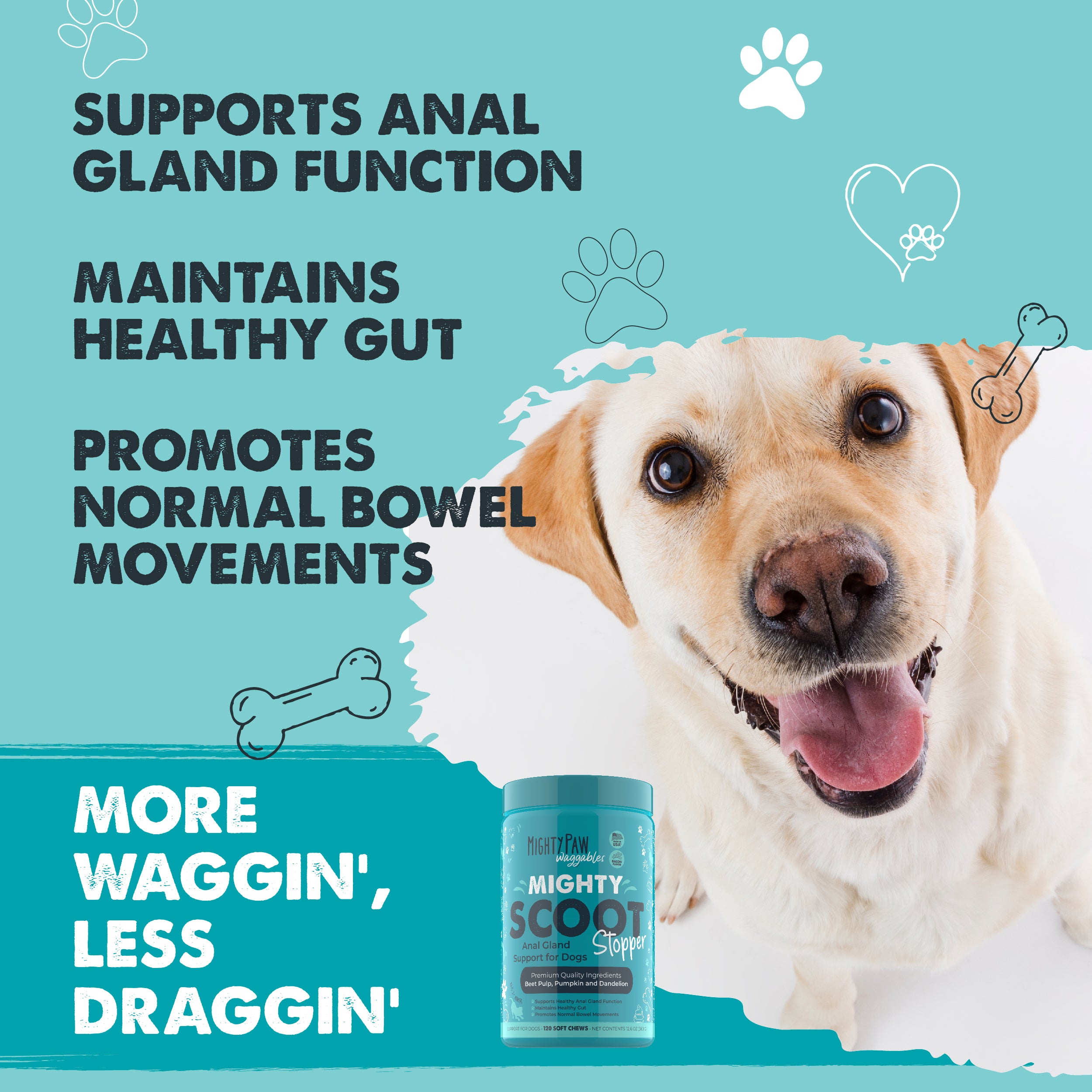 Mighty Paw Scoot Stopper Chews for Healthy Digestion and Anal Gland Support