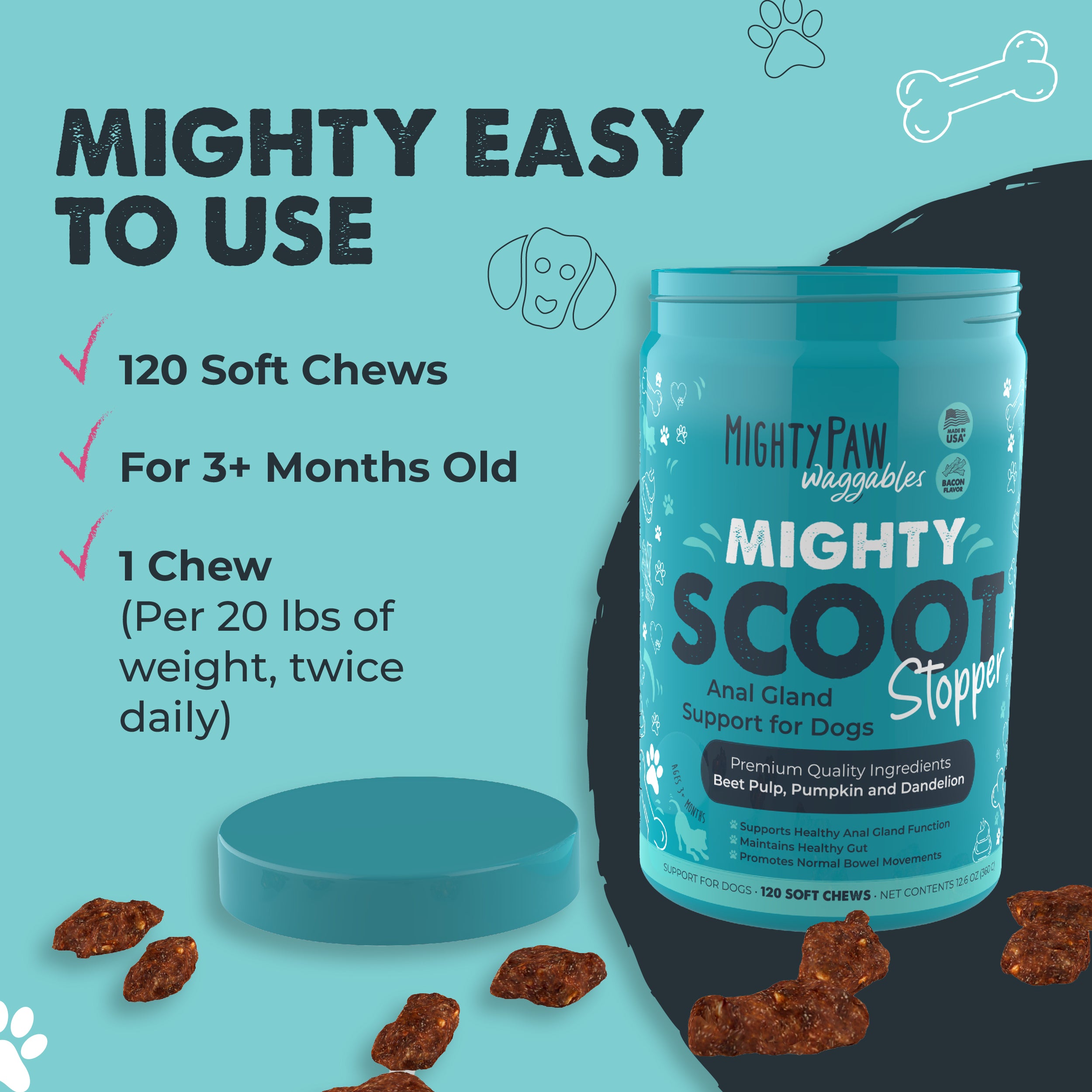 Mighty Scoot Stopper Chews for Dogs | Anal Gland Support