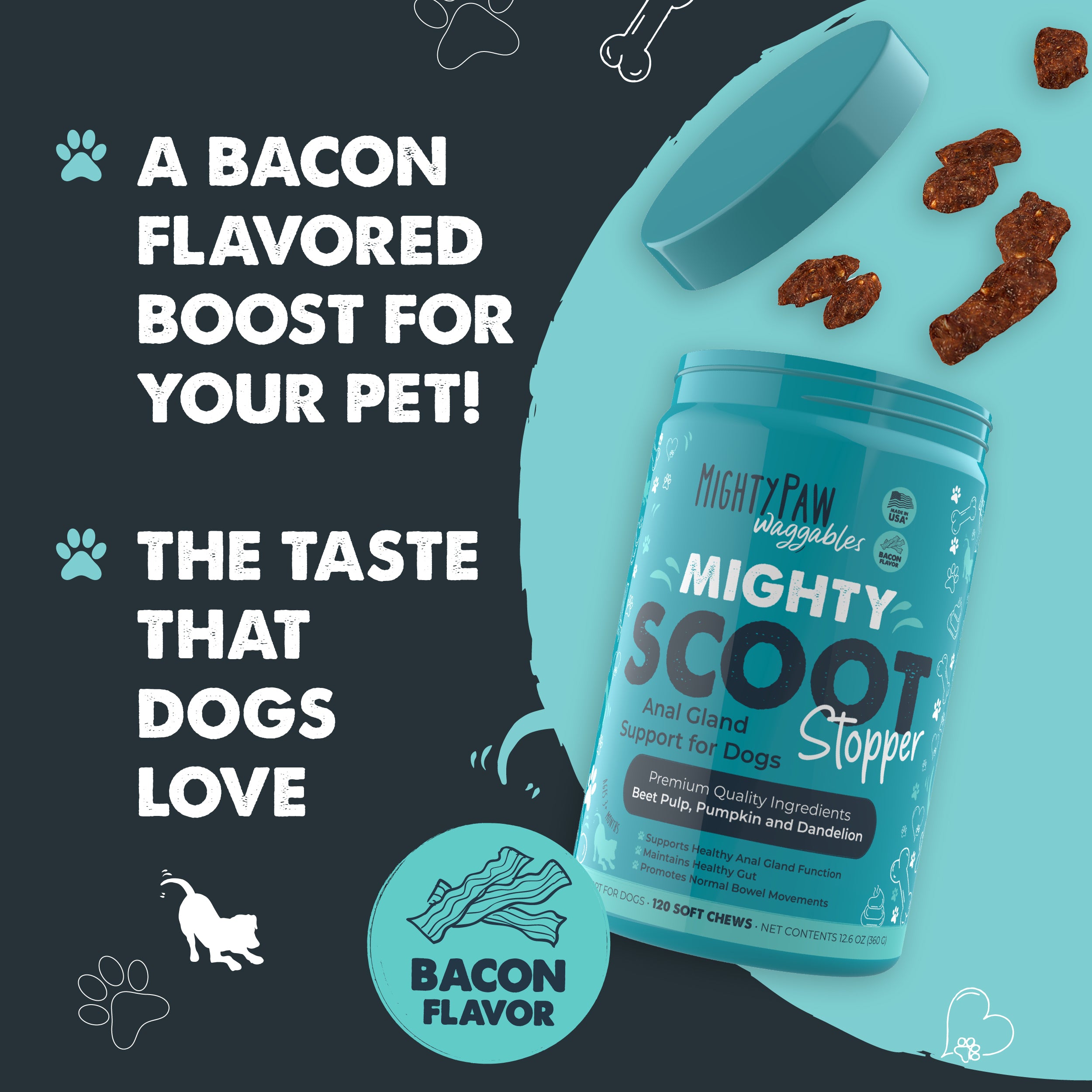 Mighty Paw Scoot Stopper Chews for Healthy Digestion and Anal Gland Support