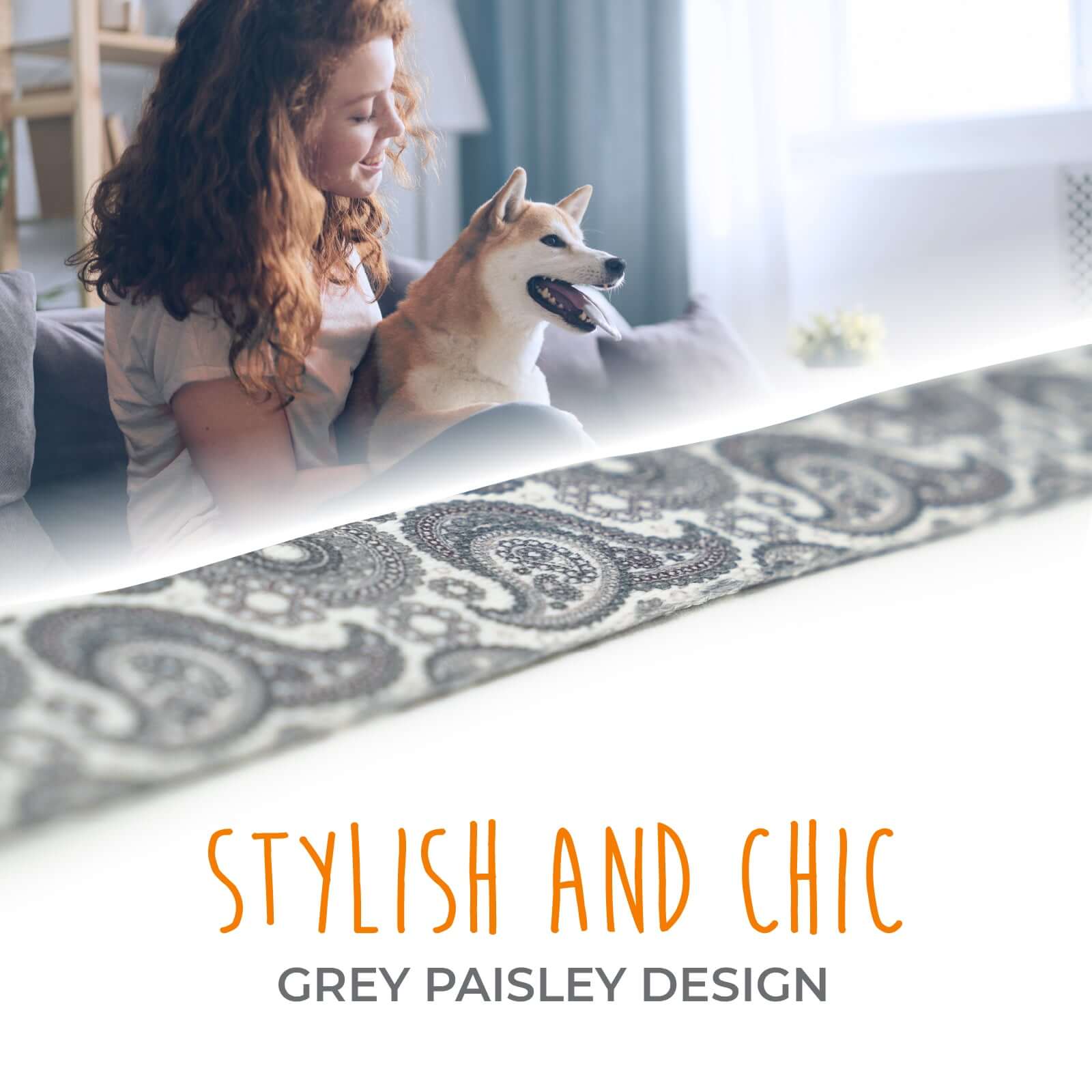 6' Grey Paisley Designer Dog Leash with All-Metal Hardware