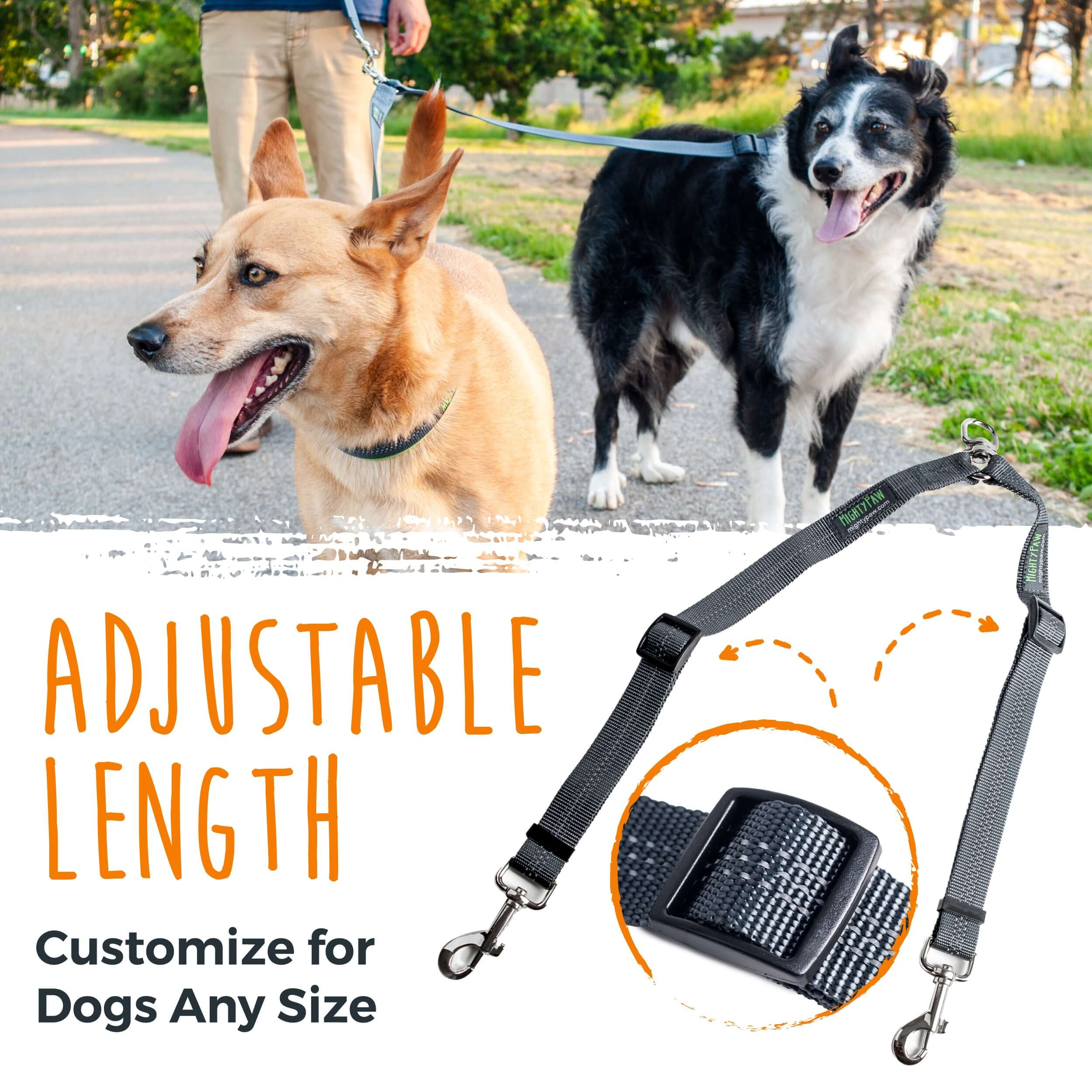 Adjustable-Length Double Dog Leash - Tangle-Free, Reflective Swivel Attachments