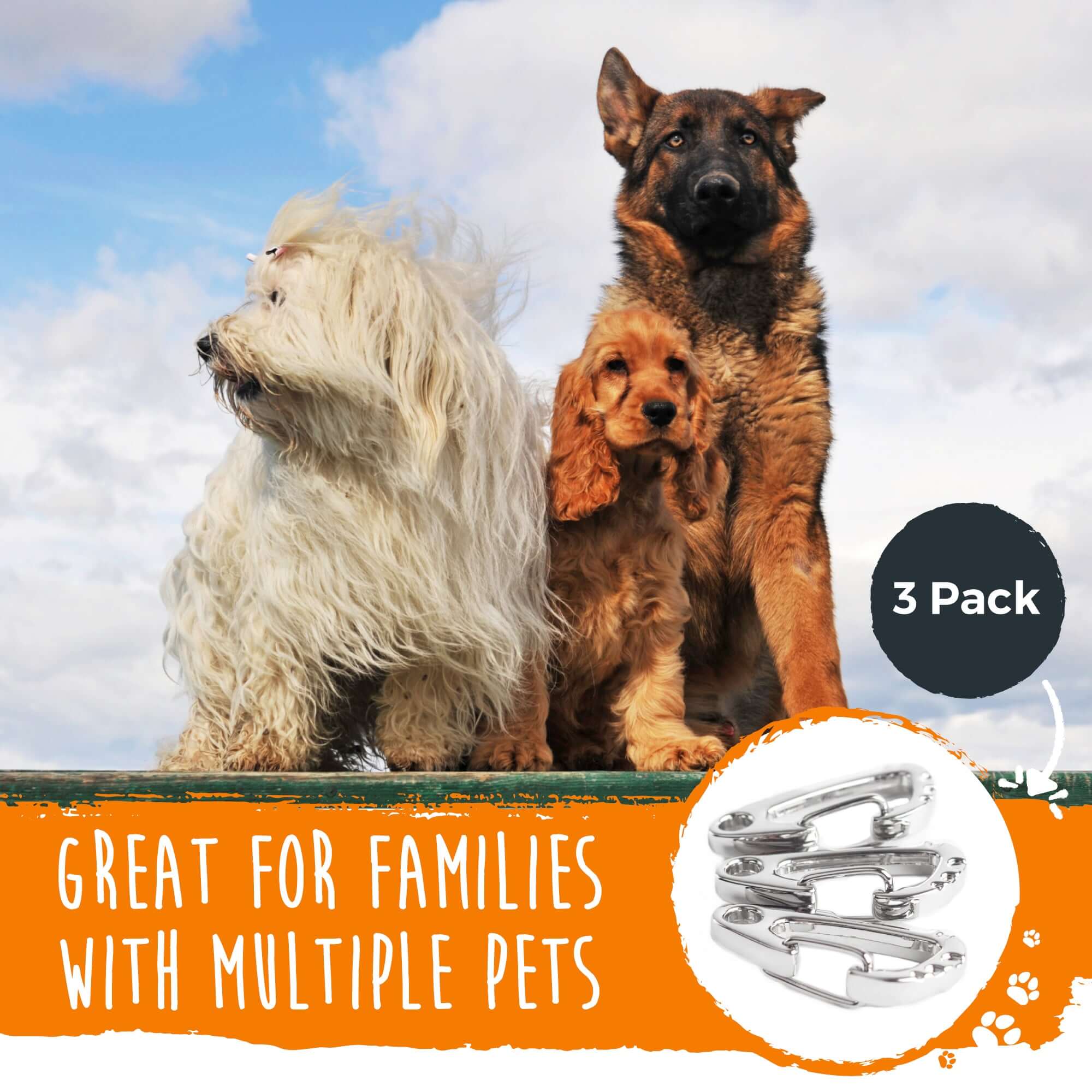 Mighty Paw Dog Tag Carabiner Clips: Secure ID Tag Holder for Dogs (3 Pack)