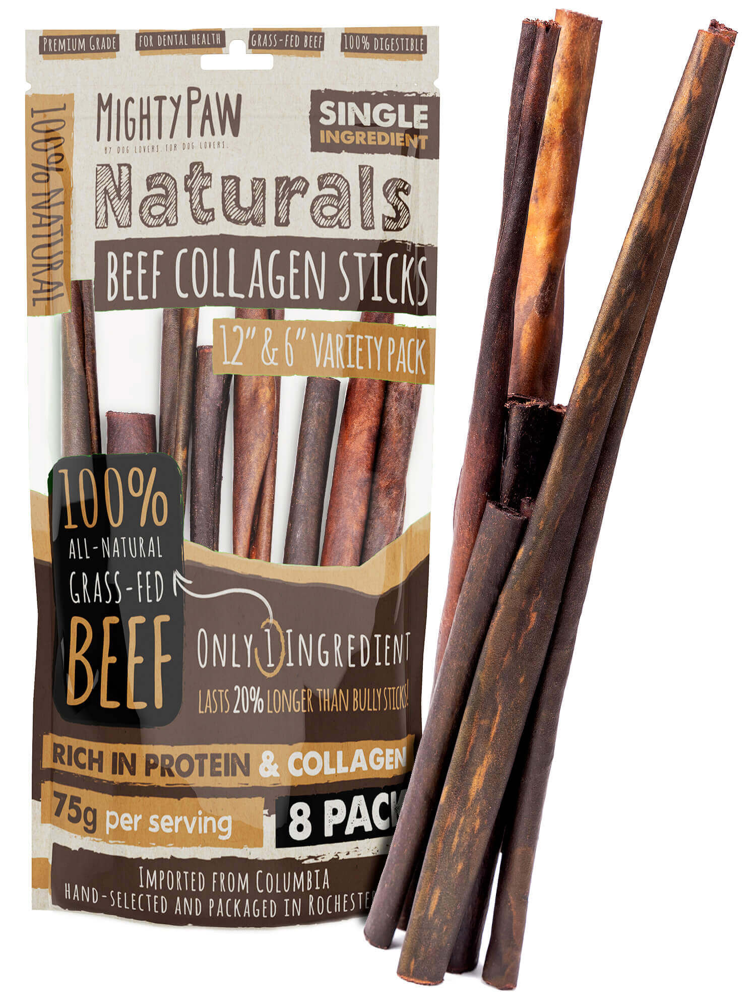 Natural and Digestible Collagen Stick  - Variety 8 Pack