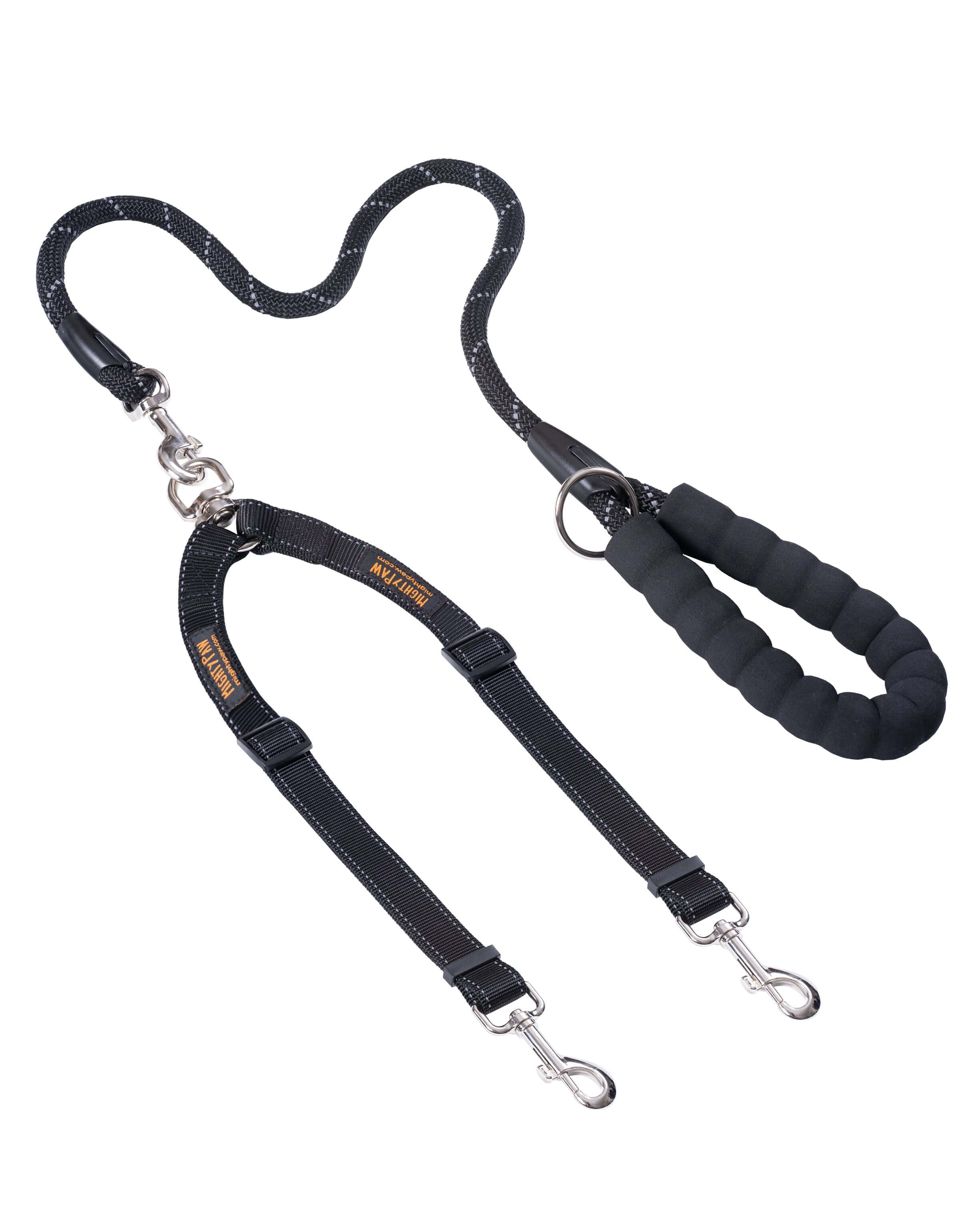 Mighty Paw Double Dog Leash | Dual Pet Leash with Soft Padded Rope Handle and Tangle-Free 360° Swivel Hook Adjustable Length for Small or Large Do