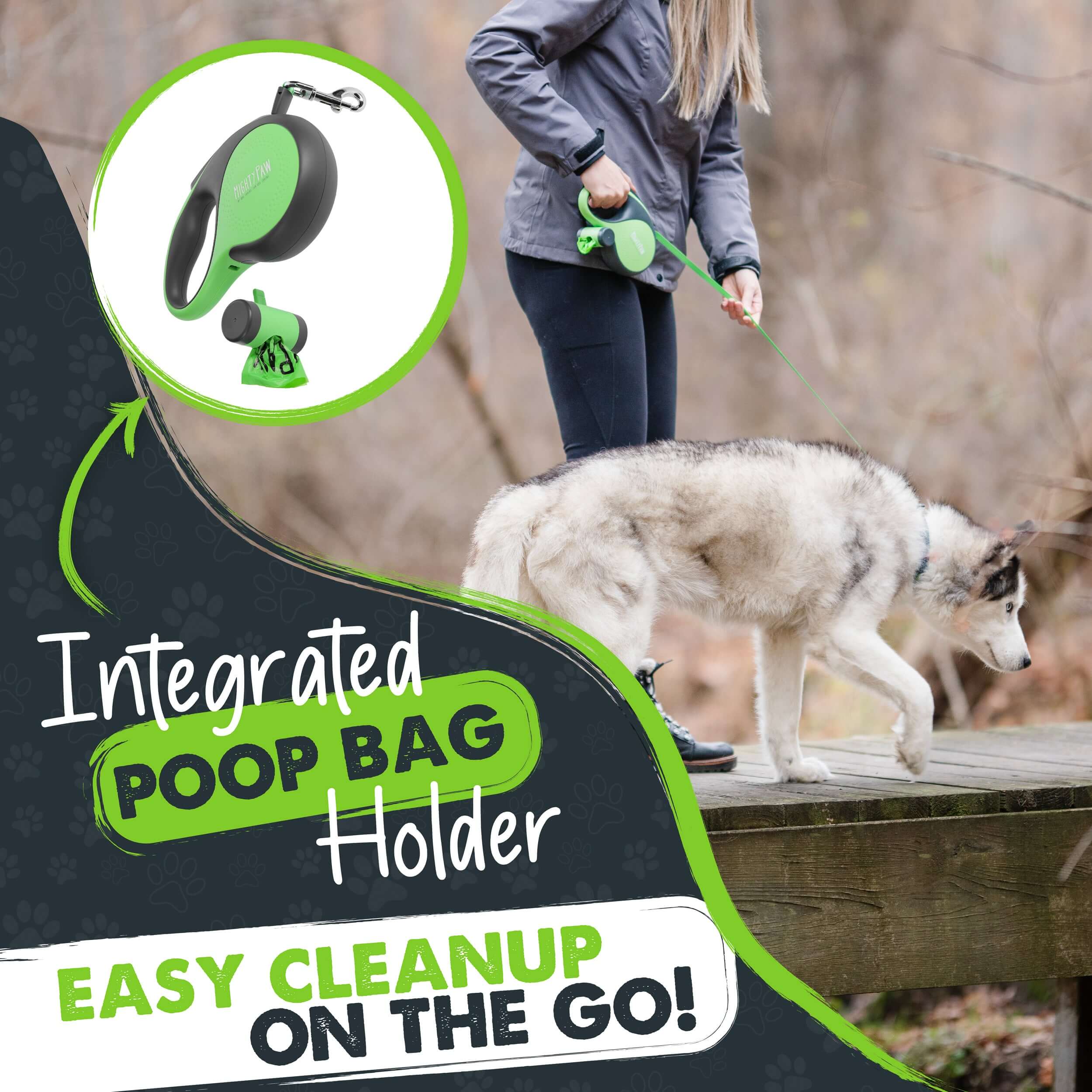 Mighty Paw Retractable Dog Leash 3.0 with Poop Bag Holder