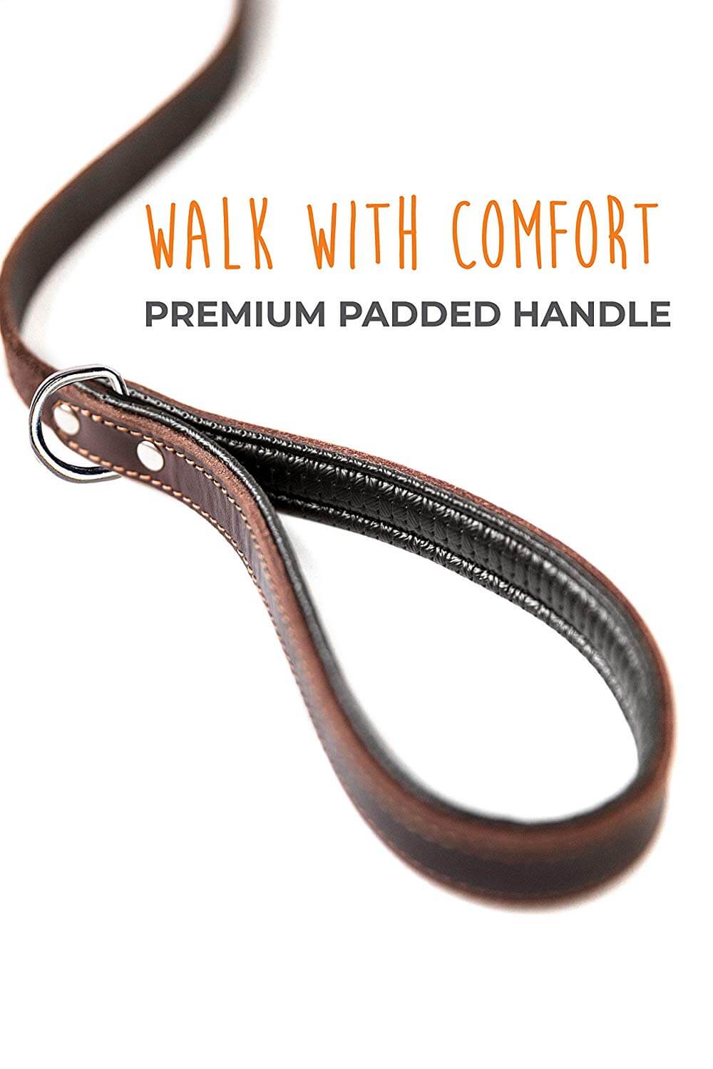 6-Foot Leather Dog Leash - Padded Handle & Carabiner Clip