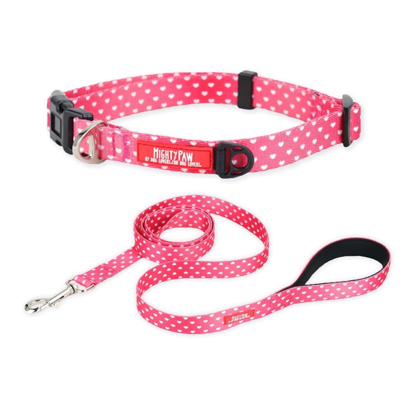 Mighty Paw Valentine's Day Heart Pattern Collar and Leash Bundle