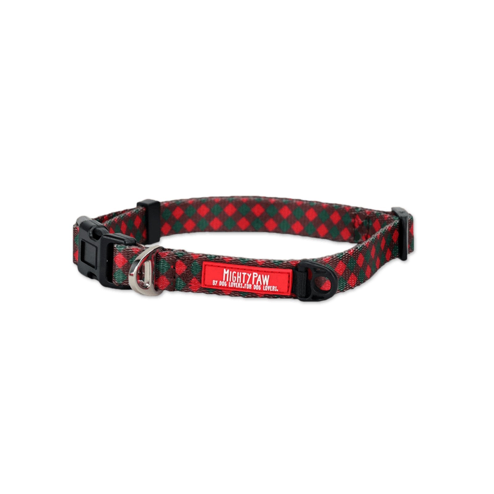 Christmas Dog Collar with Green & Red Plaid Pattern