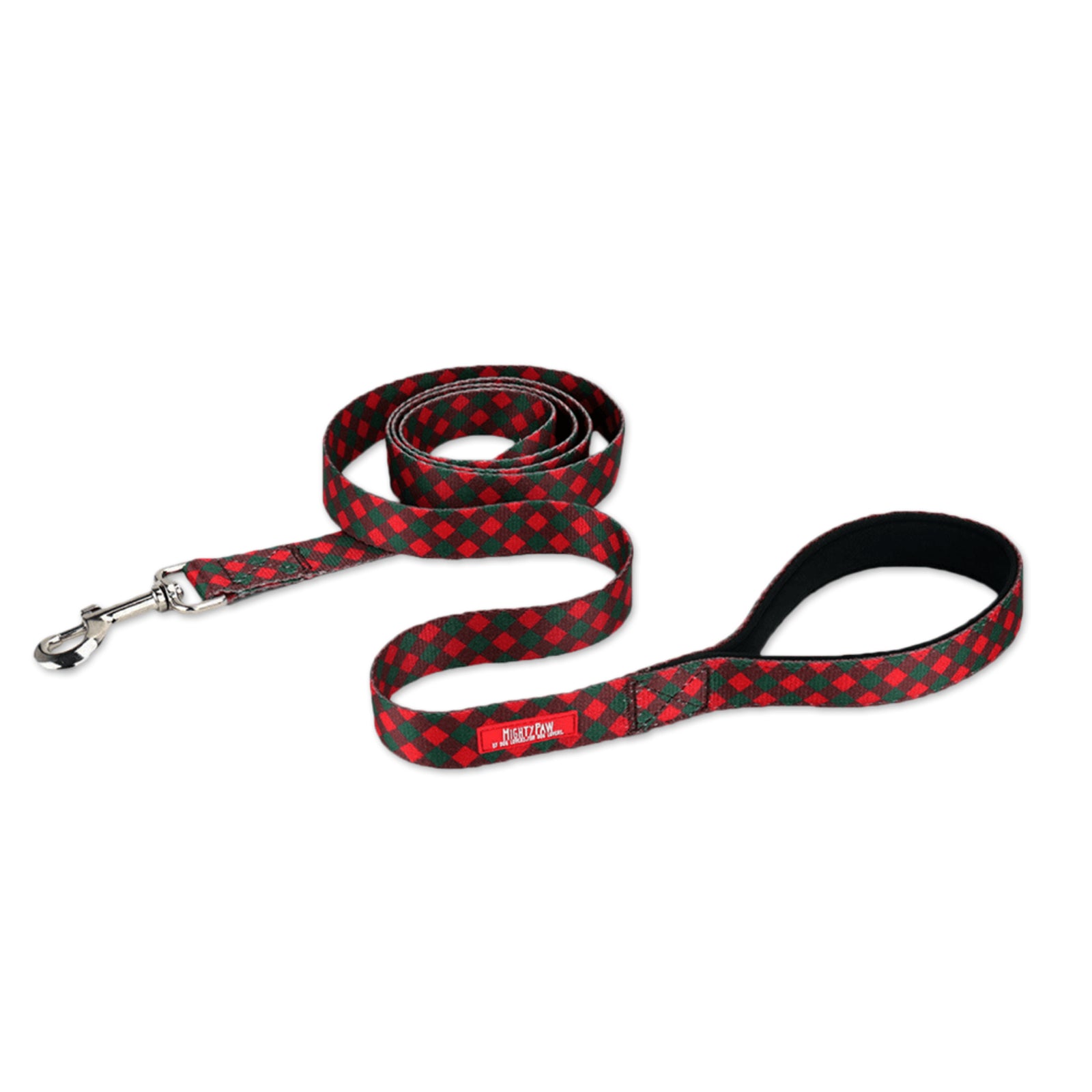 Christmas Dog Leash with Festive Red & Green Plaid Pattern