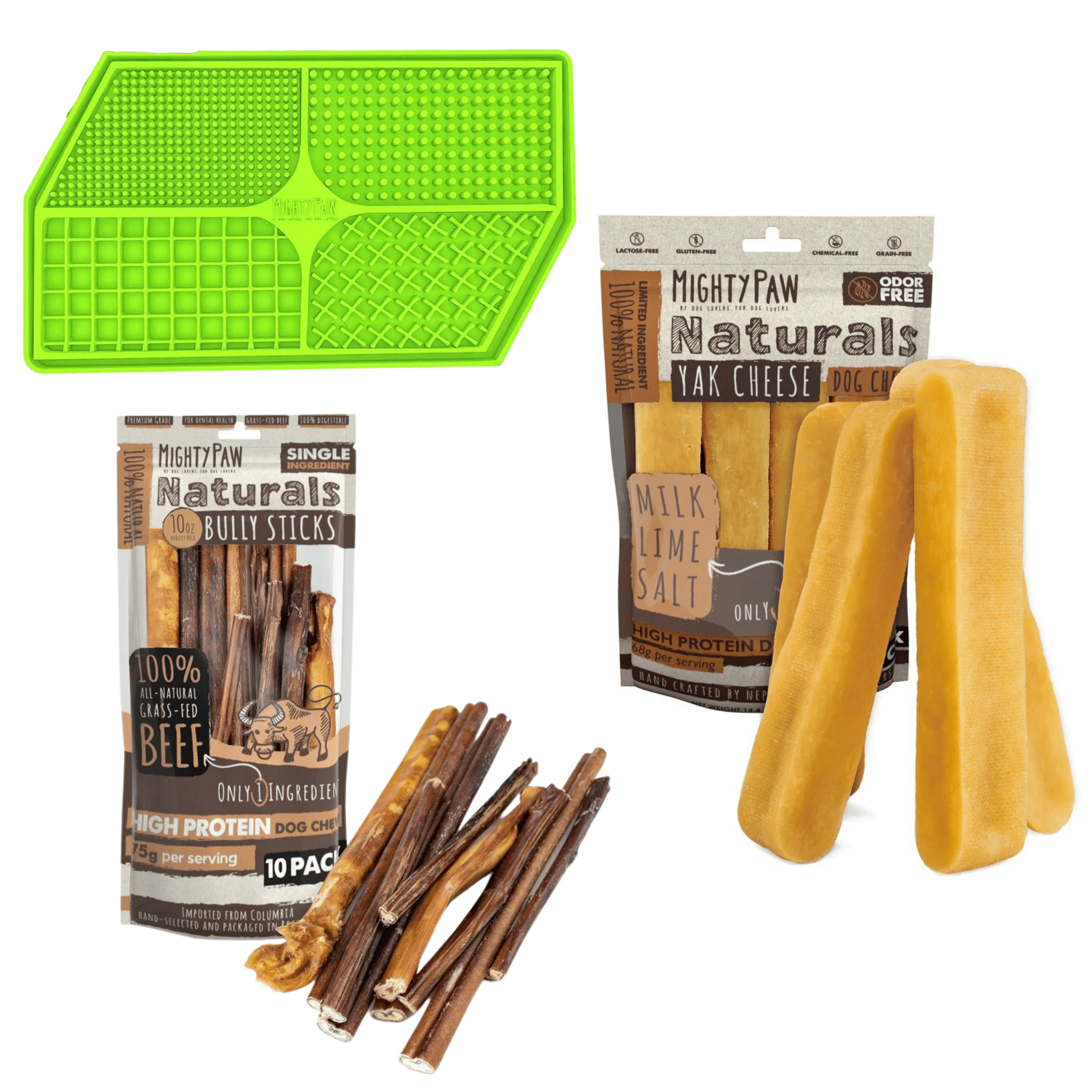 Mighty Paw Shelter Support Bundle: Yak Cheese, Bully Sticks & Lick Pad