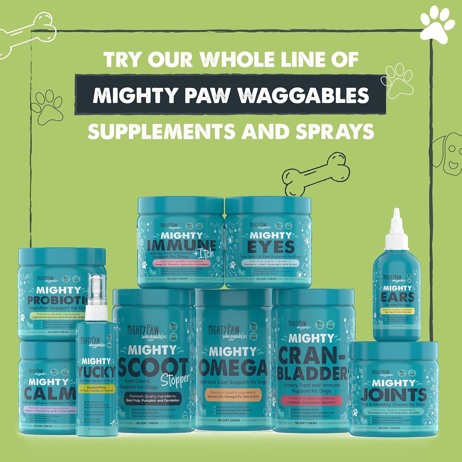 Mighty Paw Probiotic Chews for Dogs - Bacon-Flavored Digestion Support