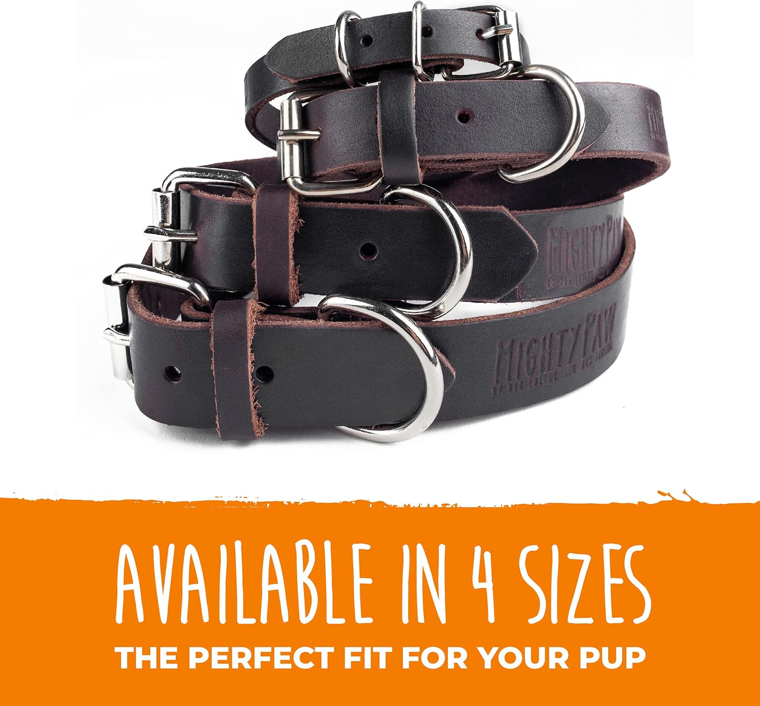 Mighty Paw Distressed Leather Dog Collar with Silver Hardware