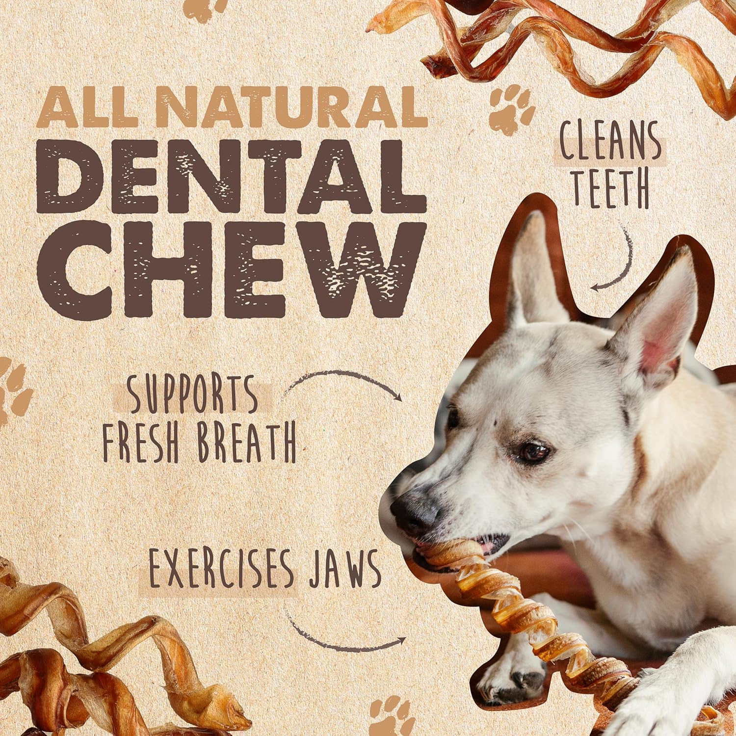 Mighty Paw Naturals Bully Stick Curls - All-Natural Dog Chews for Dental Health and Distraction