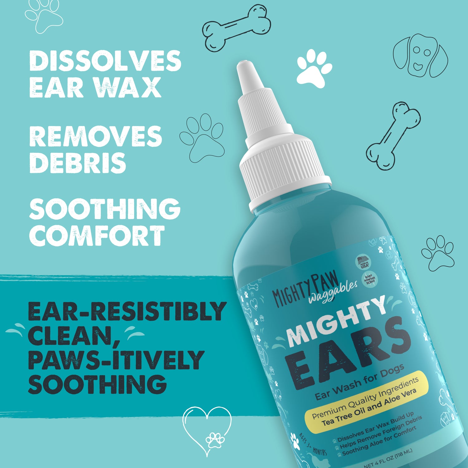 Mighty Ears Ear Wash for Dogs Gentle, Effective, and Soothing