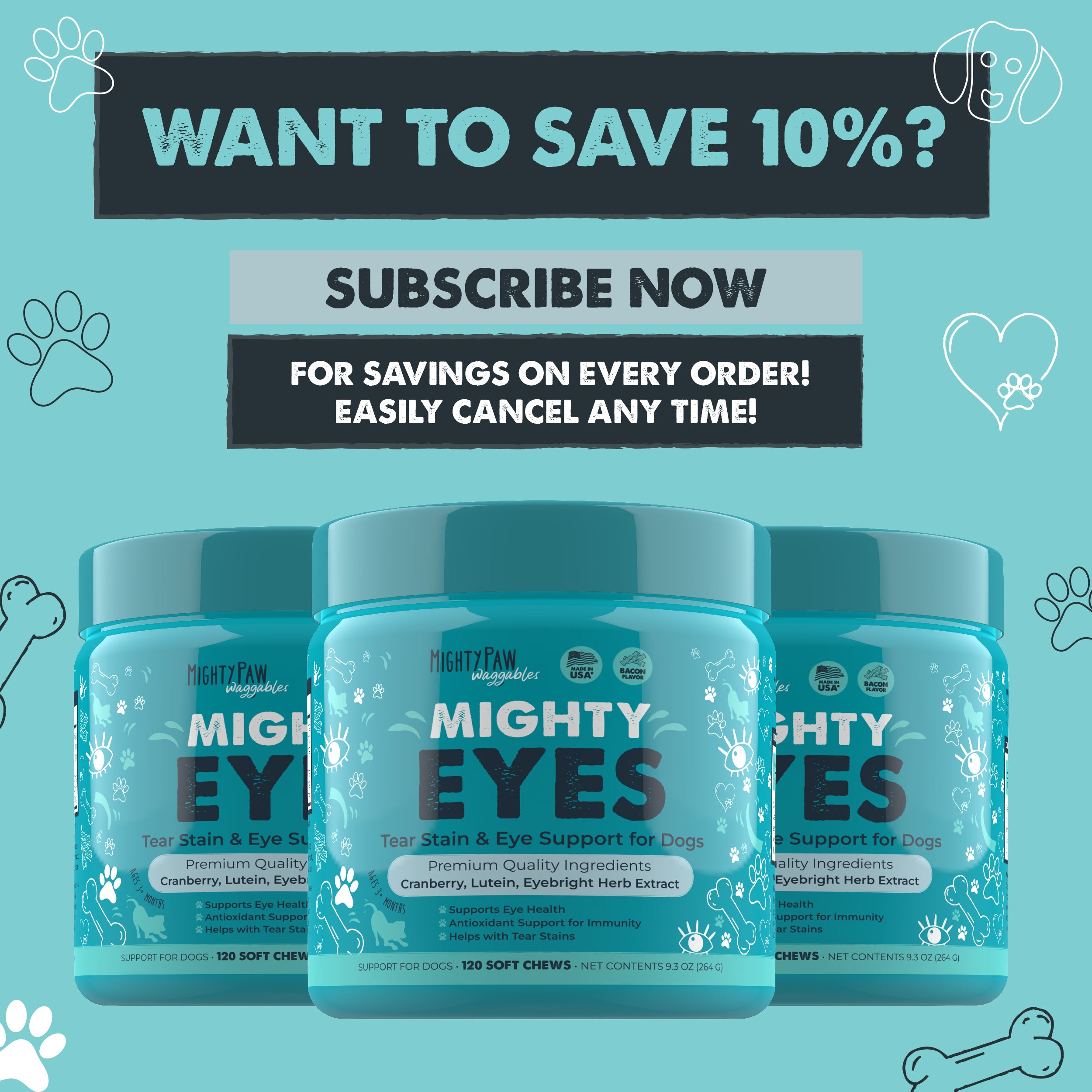 Mighty Eyes Chews for Dogs | Tear Stain and Eye Support