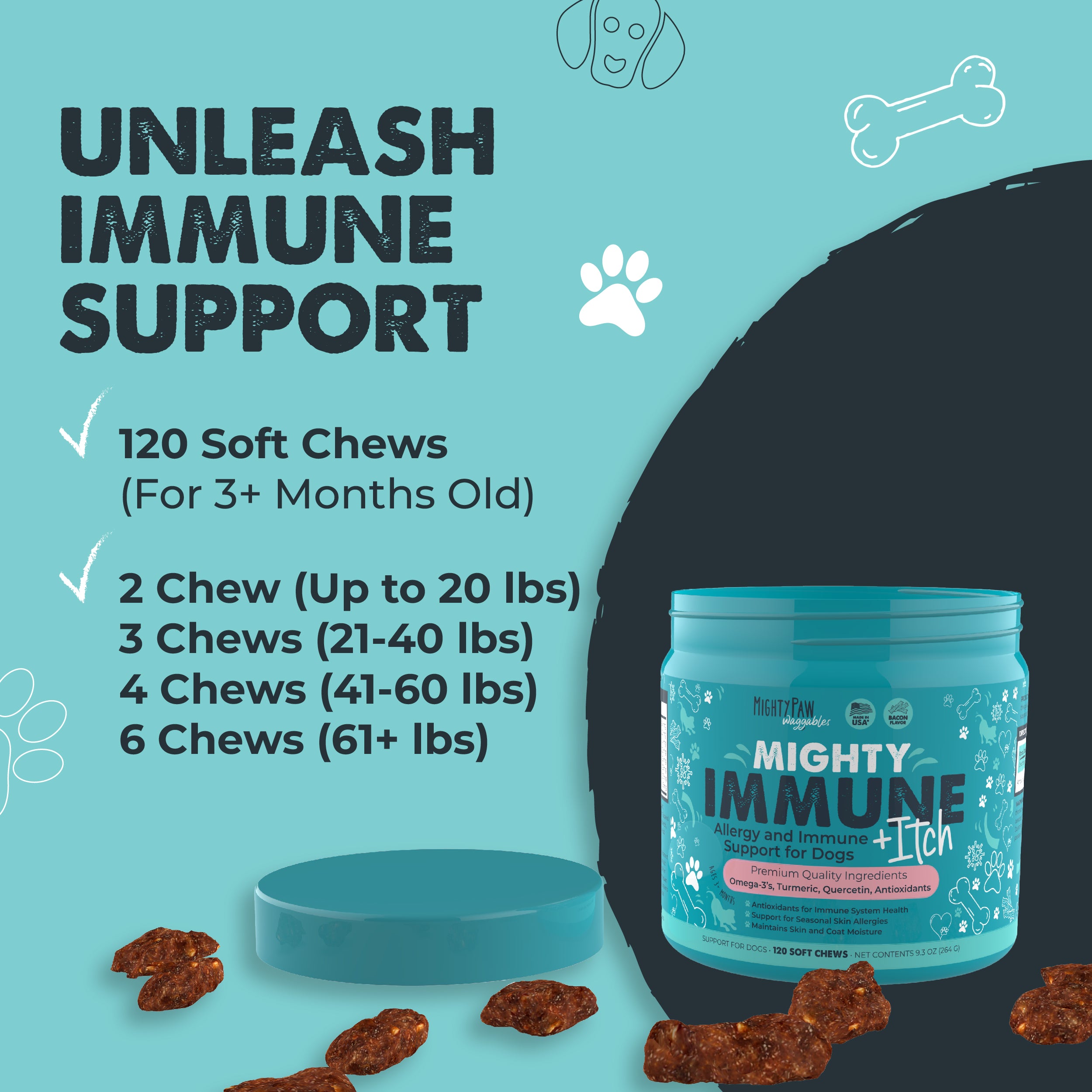 Mighty Immune + Itch Chews for Dogs | Allergy and Immune Support