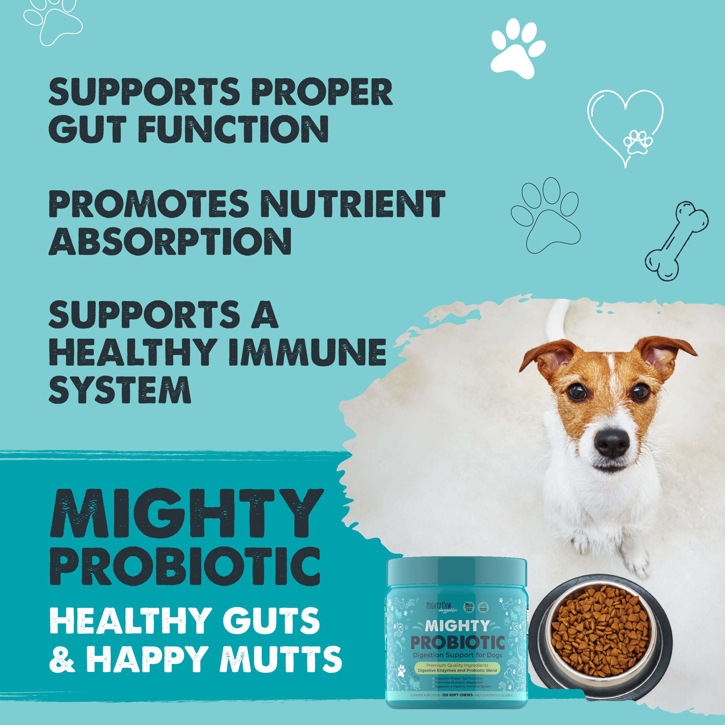 Mighty Paw Probiotic Chews for Dogs - Bacon-Flavored Digestion Support Supplement