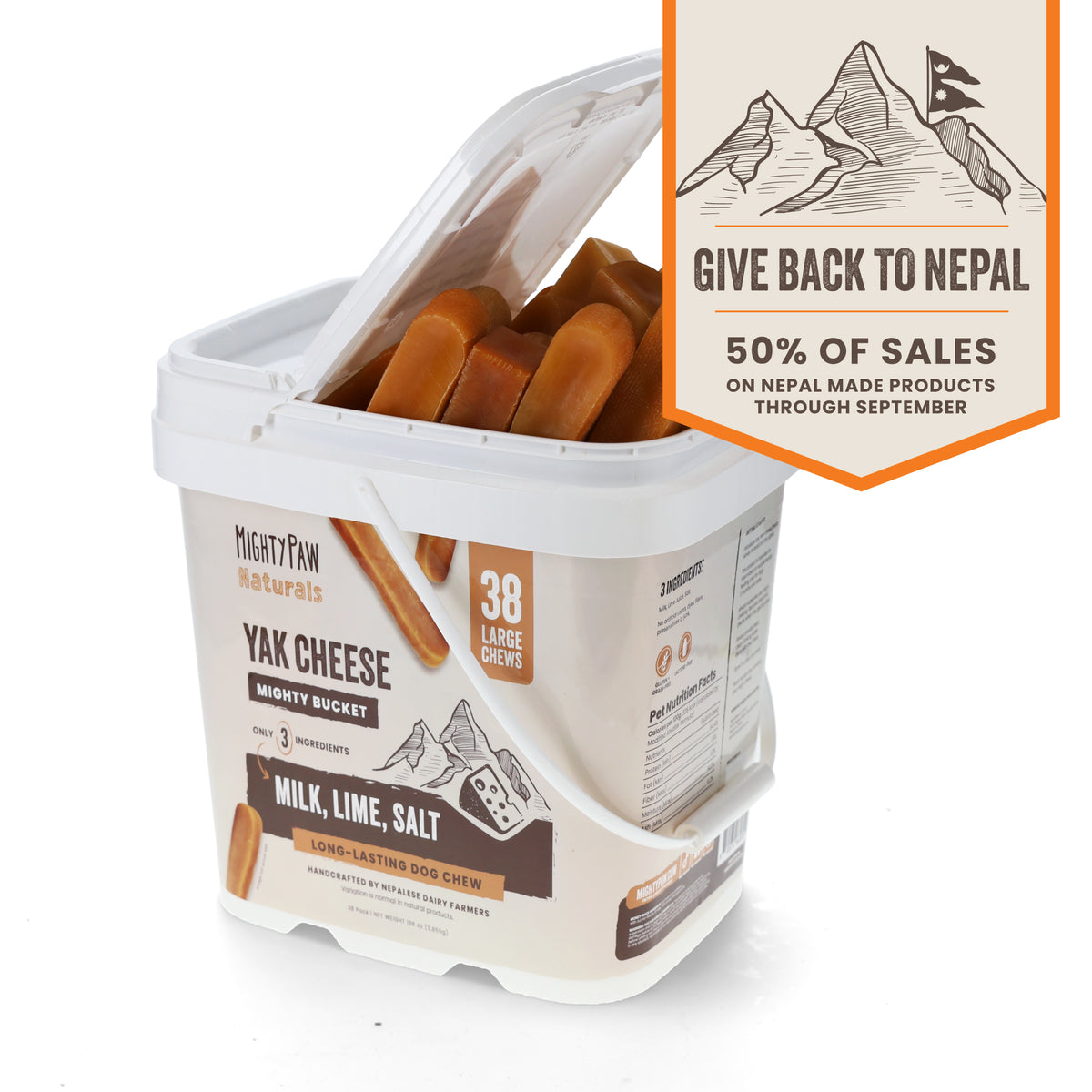 Bulk Bucket Large Yak Cheese Dog Chews