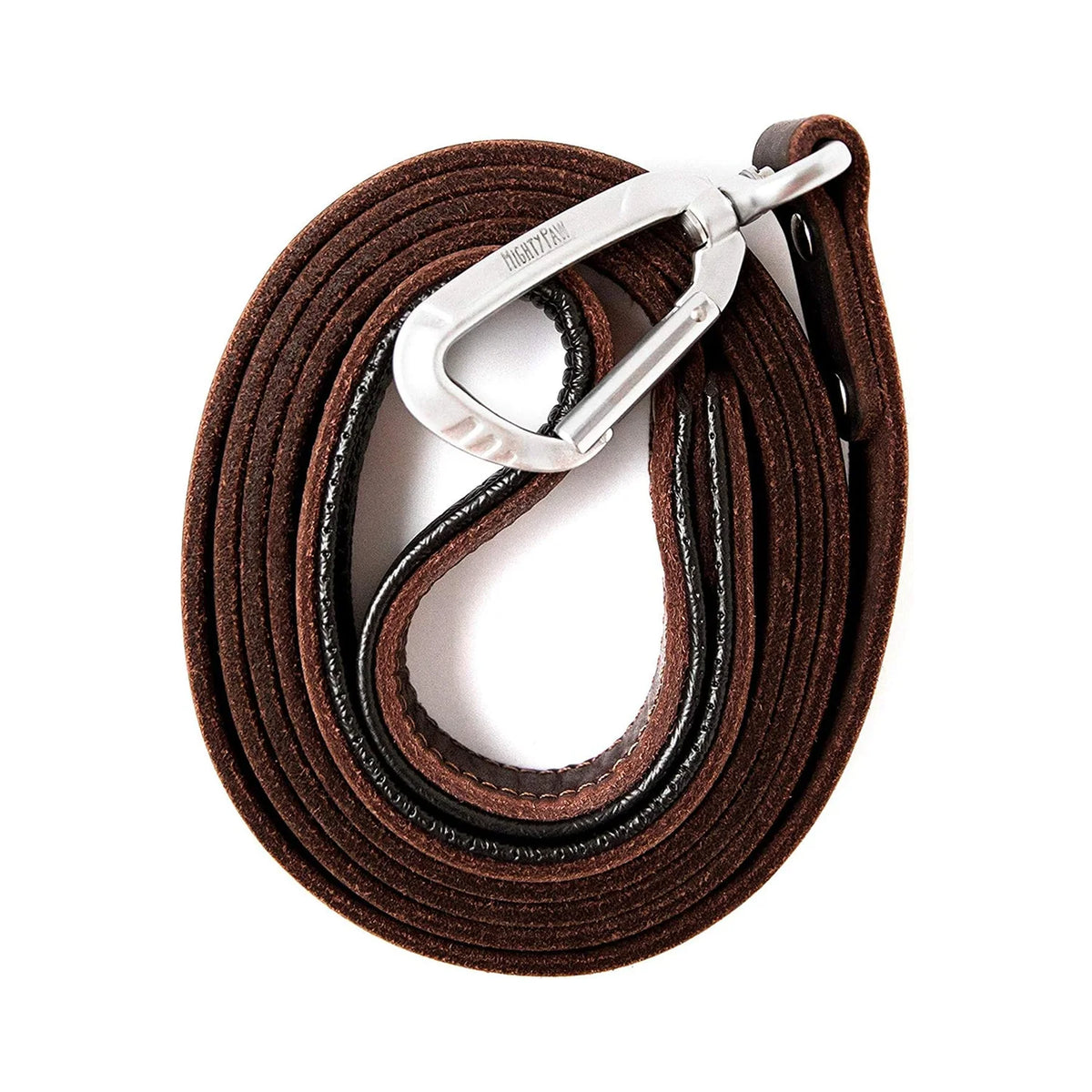 6-Foot Leather Dog Leash - Padded Handle & Carabiner Clip