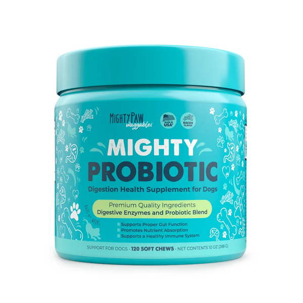 Mighty Paw Probiotic Chews for Dogs - Bacon-Flavored Digestion Support