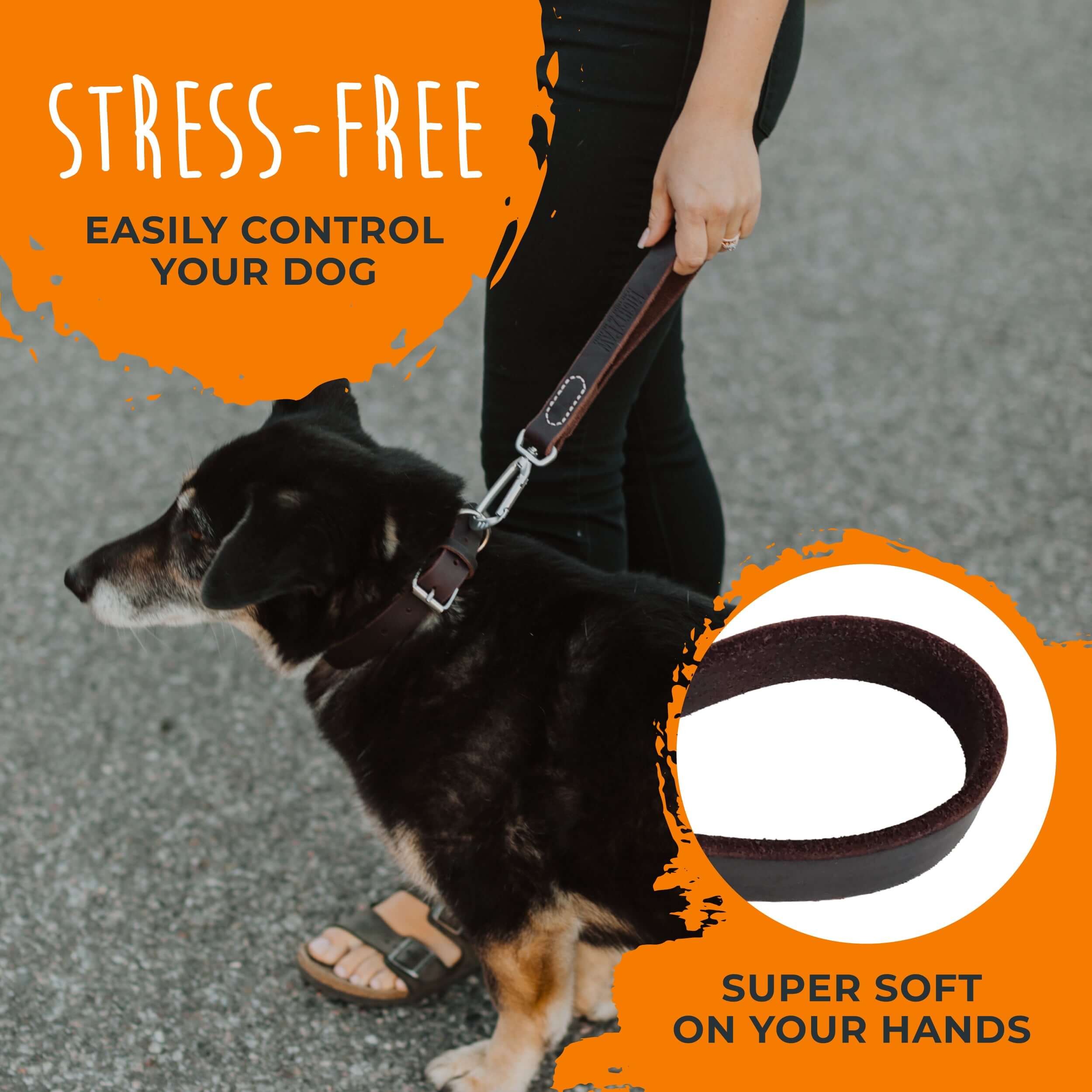 Mighty Paw Leather Leash Tab: Short Dog Leash for Training and Control
