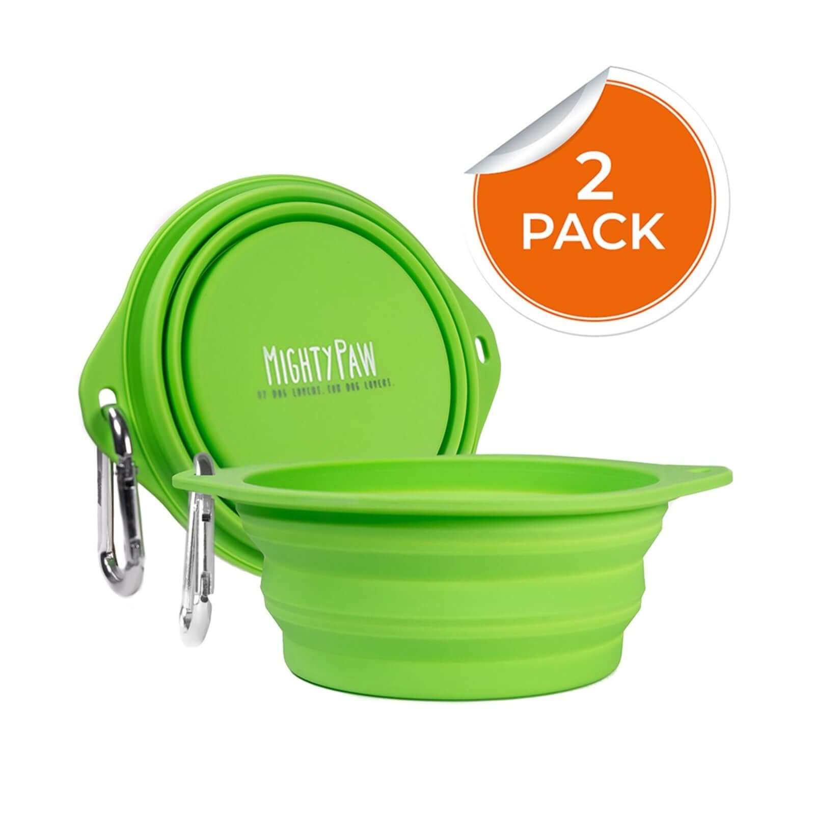 Collapsible Travel Dog Bowl Set 2 Pack with Clip On Carabiners