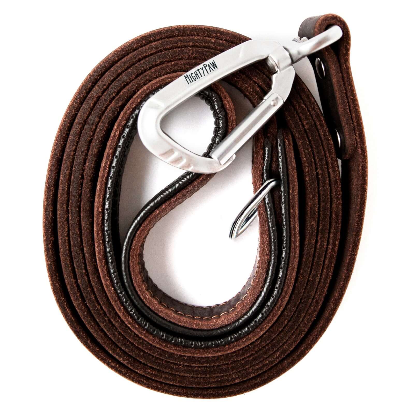 6 Ft Leather Dog Leash. Padded Handle with Carabiner Clip