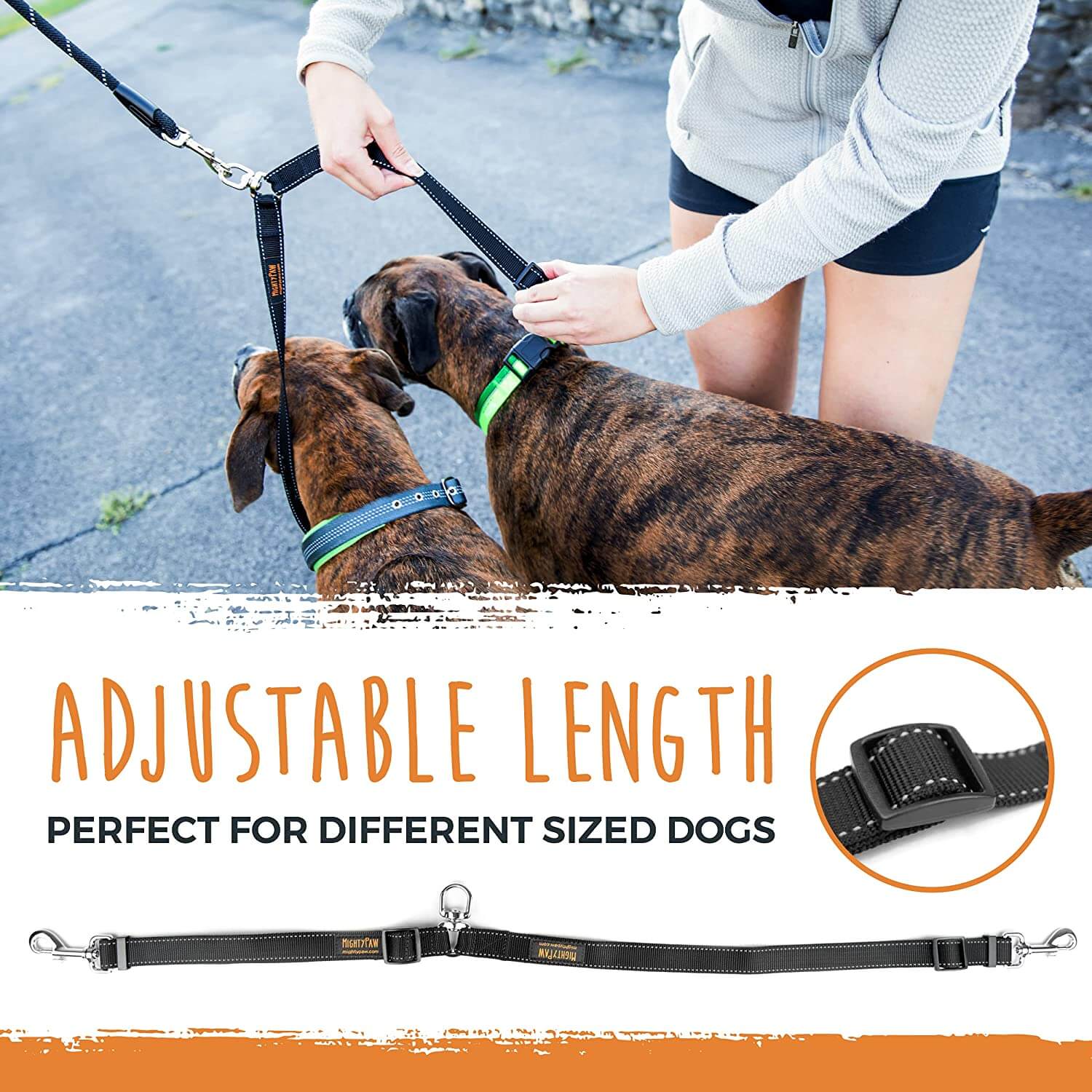 Dual Dog Leash with Rope Handle - Adjustable and Reflective