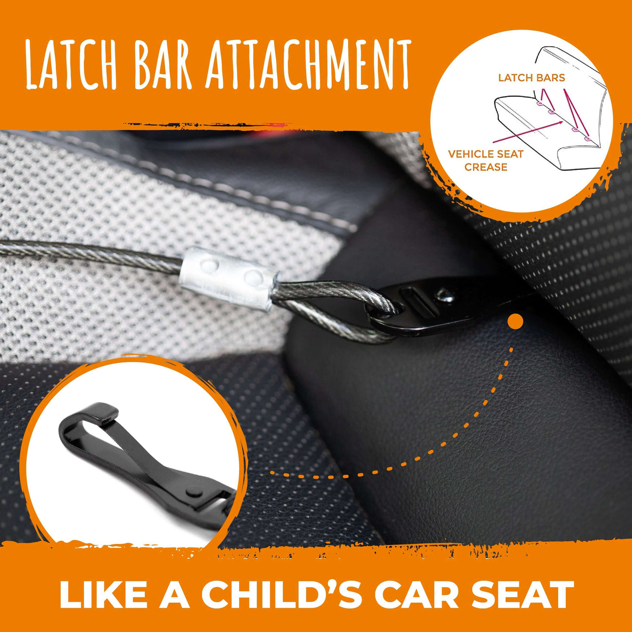 Chew Proof Dog Car Safety Belt Stainless Steel Cable & Latch Bar