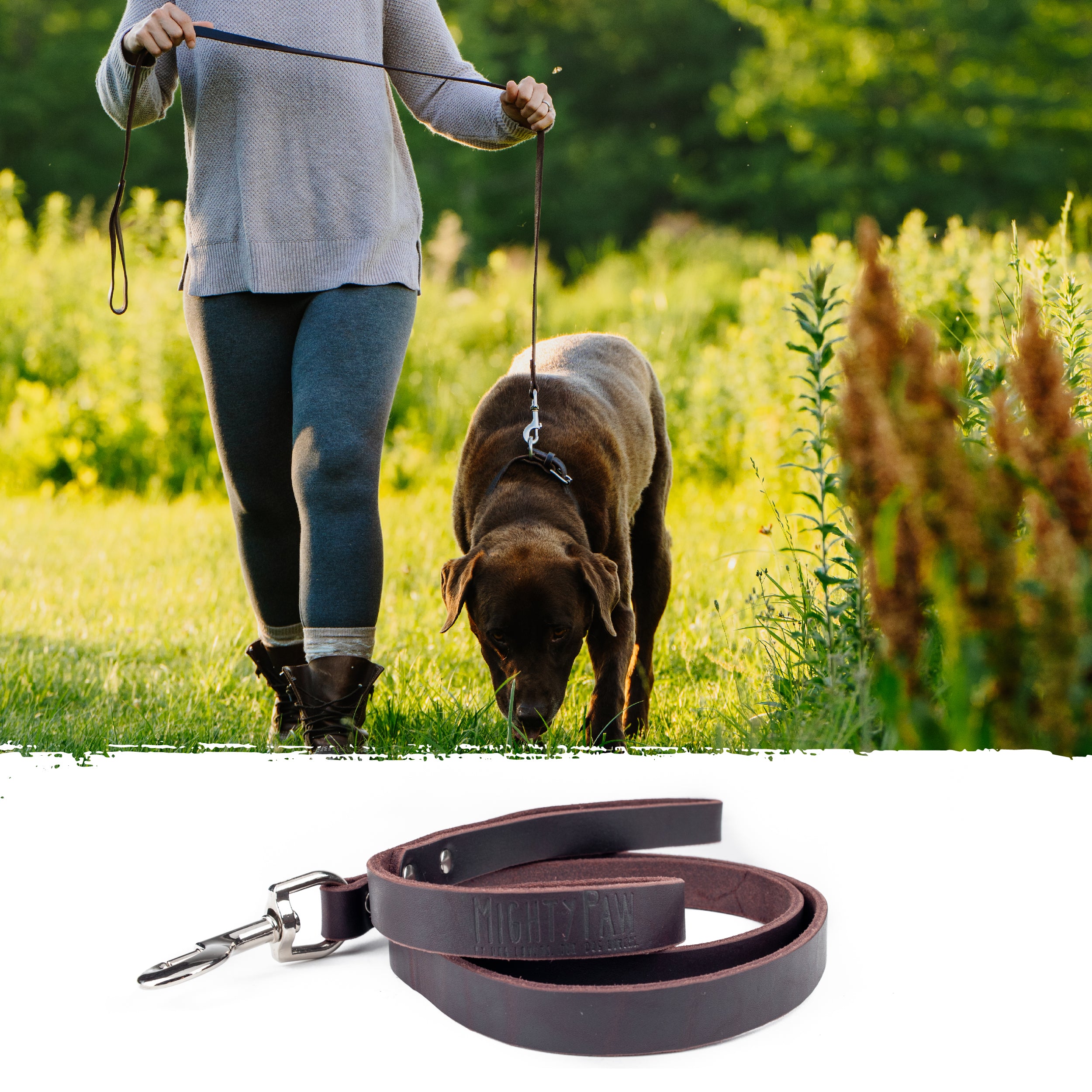 Mighty Paw Distressed Leather Dog Leash Soft and Stylish