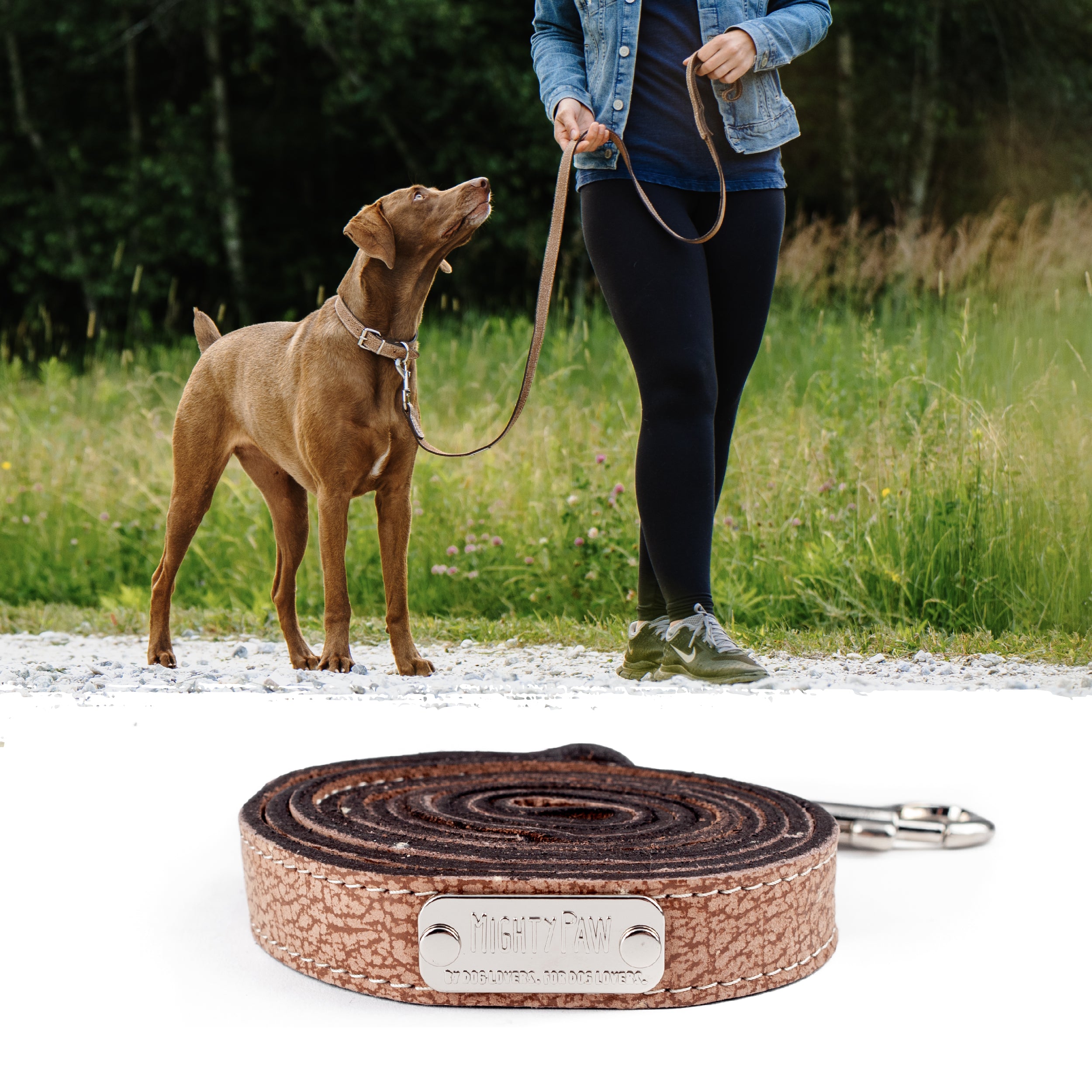 Mighty Paw Distressed Leather Dog Leash: Premium Comfort and Style
