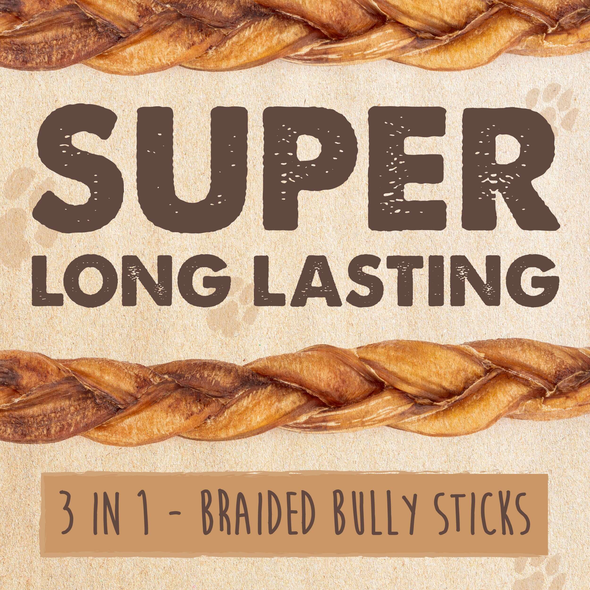 Braided Bully Sticks for Large Dogs - All-Natural, Fully Digestible Treats (5pk)