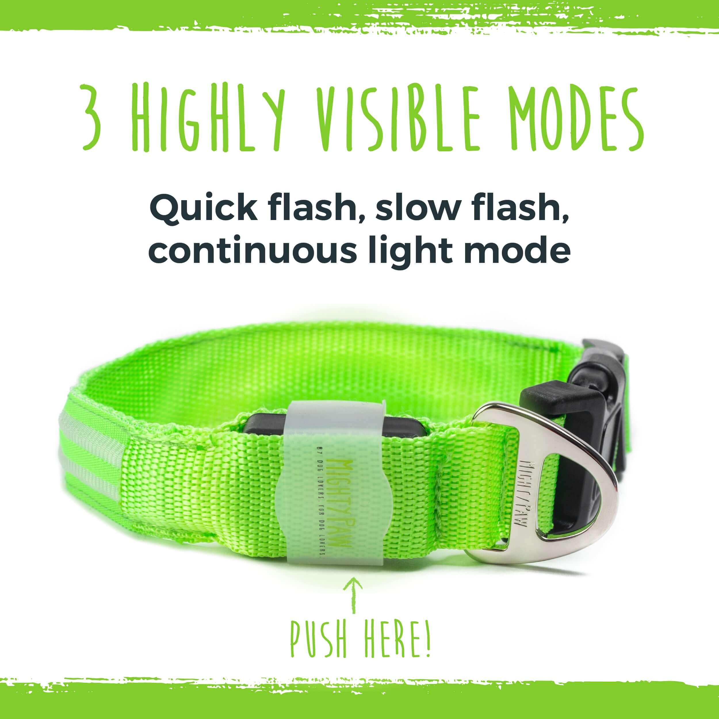 Mighty Paw LED Dog Collar - Two Light Strips, Rechargeable & Weather-Resistant