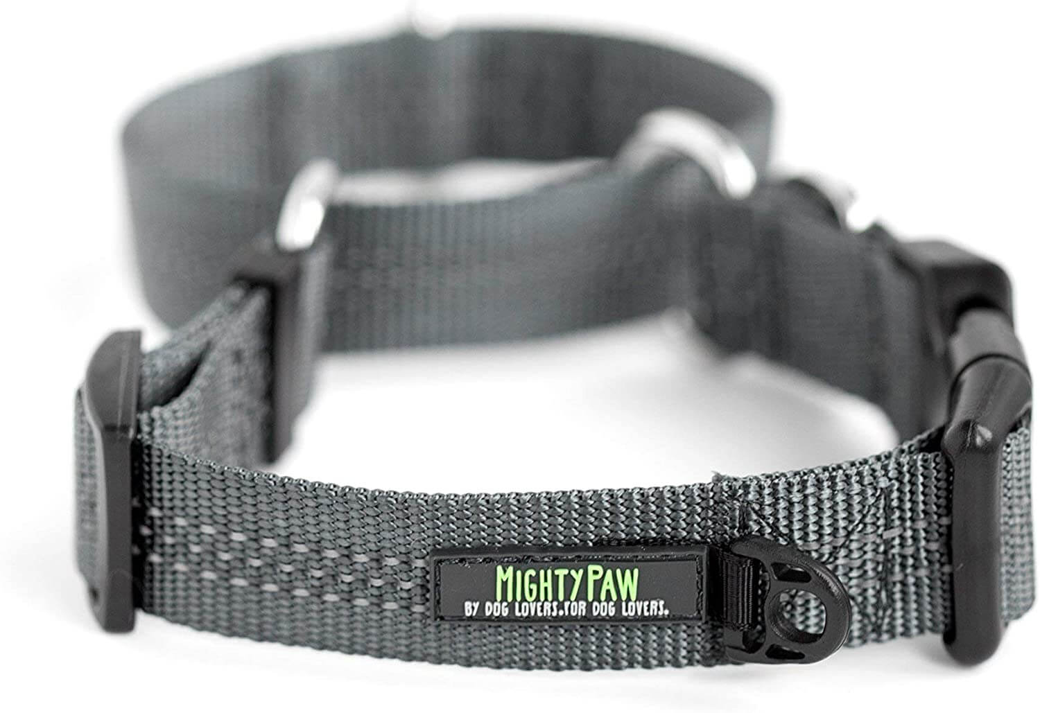 Mighty Paw Metal Buckle Dog Collar, All Metal Hardware, Lightweight Collar, Reflective Stitching, Strong, Durable (Small, Grey)