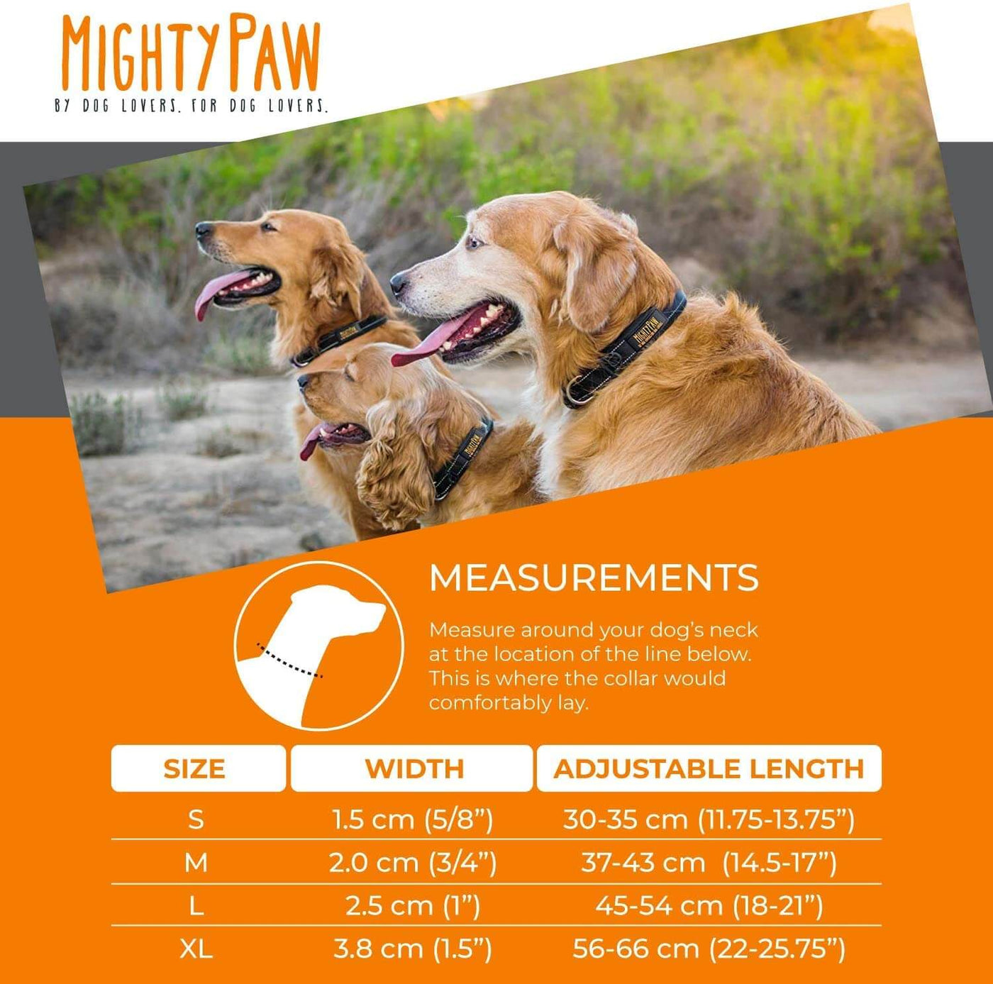 Neoprene Padded Dog Collar Mighty Paw Sport Collar with Reflective