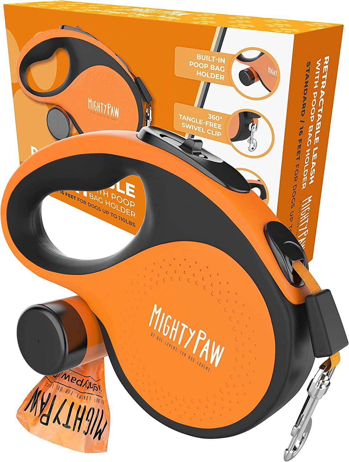 Mighty Paw Retractable Leash with Poop Bag Holder