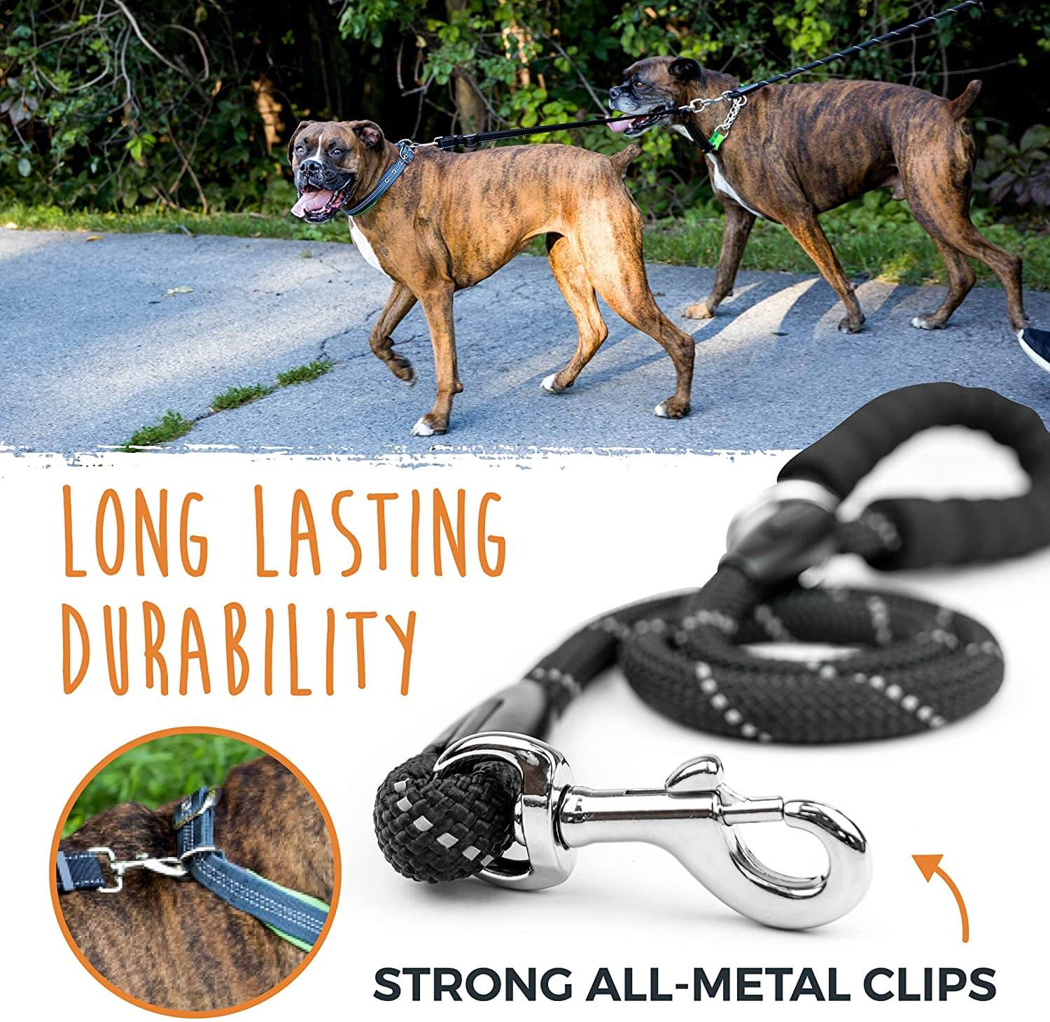 Dual Dog Leash with Rope Handle - Adjustable and Reflective