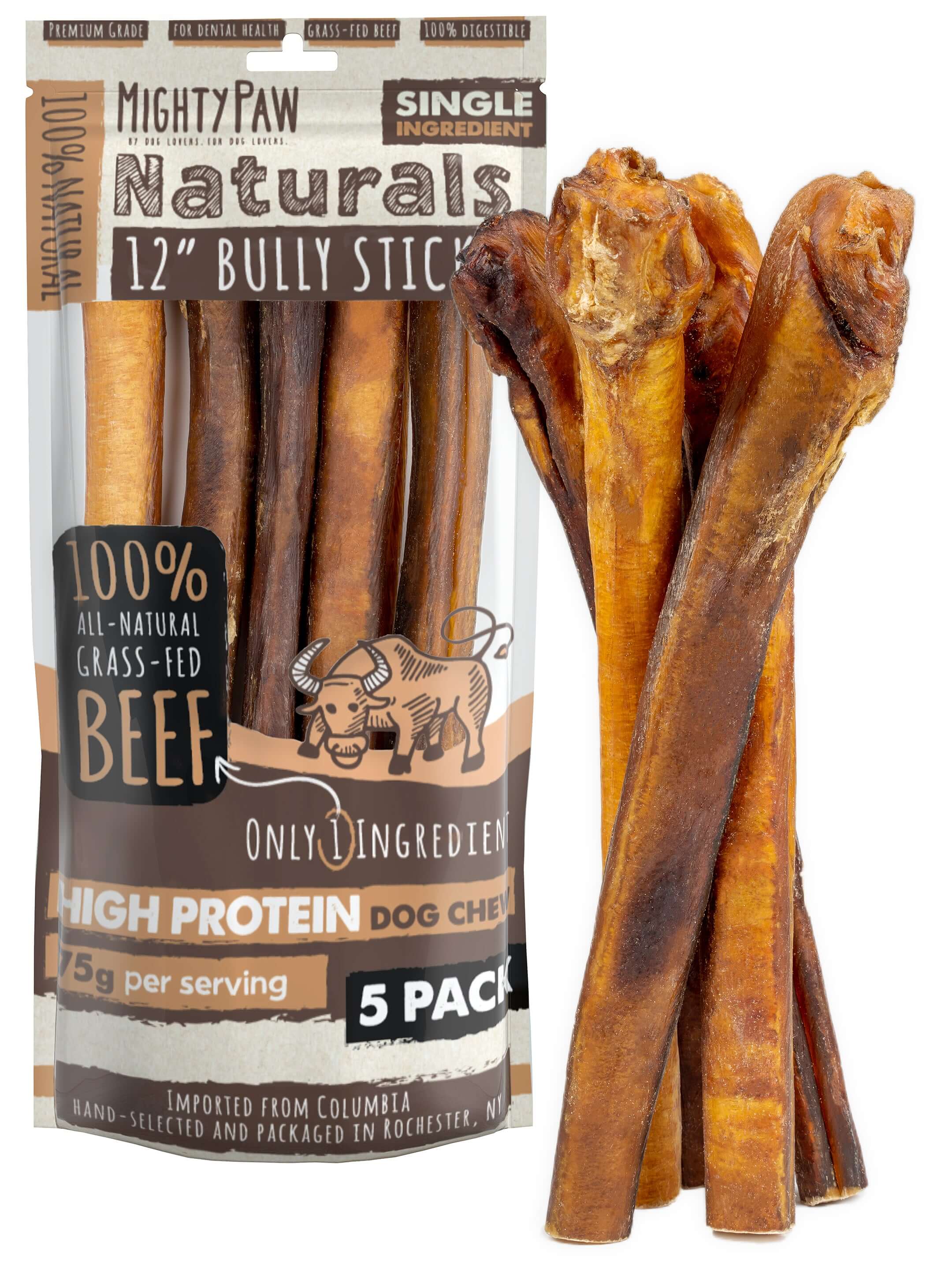 Mighty Paw Naturals Bully Sticks: All-Natural Dog Chews for Healthy Teeth and Gums