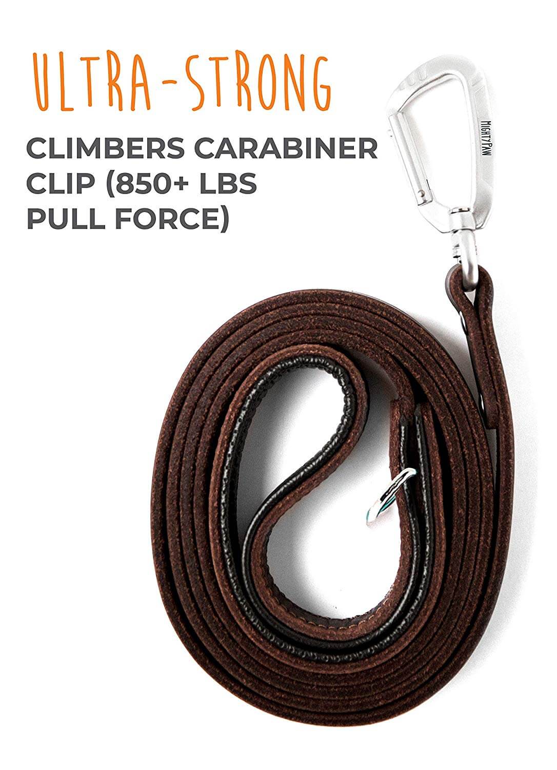 6 Ft Leather Dog Leash. Padded Handle with Carabiner Clip