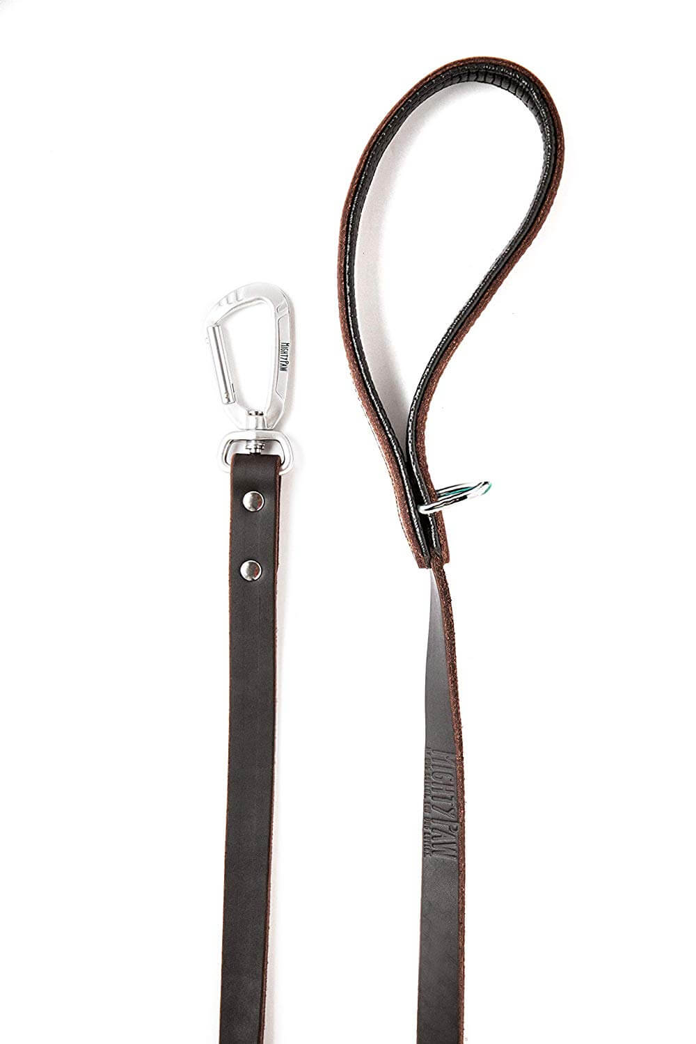 Mighty Paw Leather Dog Leash | 6 ft Leash. Super Soft Padded Handle Leather Lead with Extra D-Ring for Waste Bags. Strong